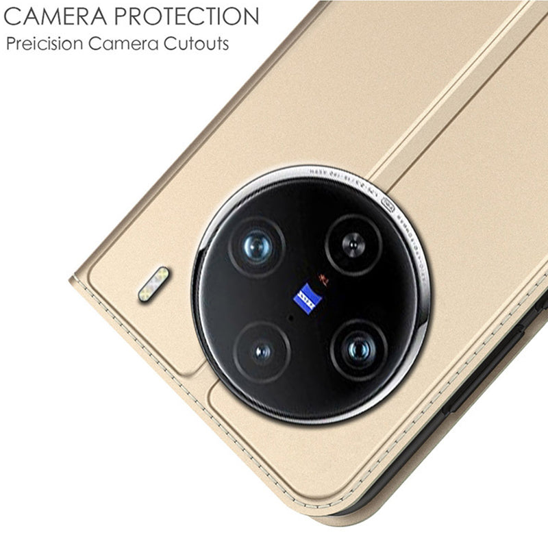 For vivo X100 Pro 5G Card Slot Stand Cover PU Leather Cell Phone Case - Gold