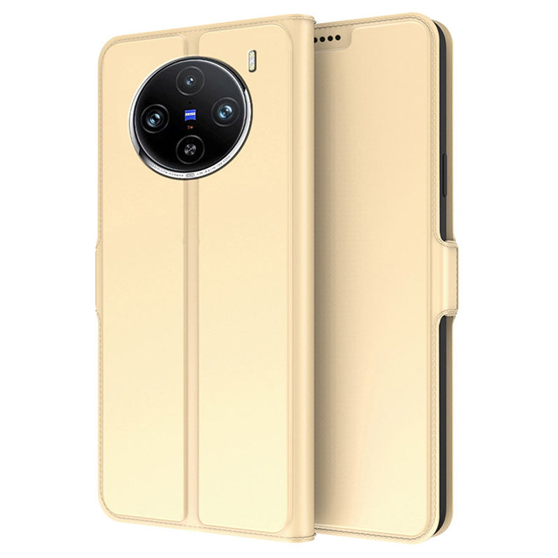 For vivo X100 Pro 5G Case PU Leather Stand Card Slots Phone Protector with Magnetic Clasp - Gold