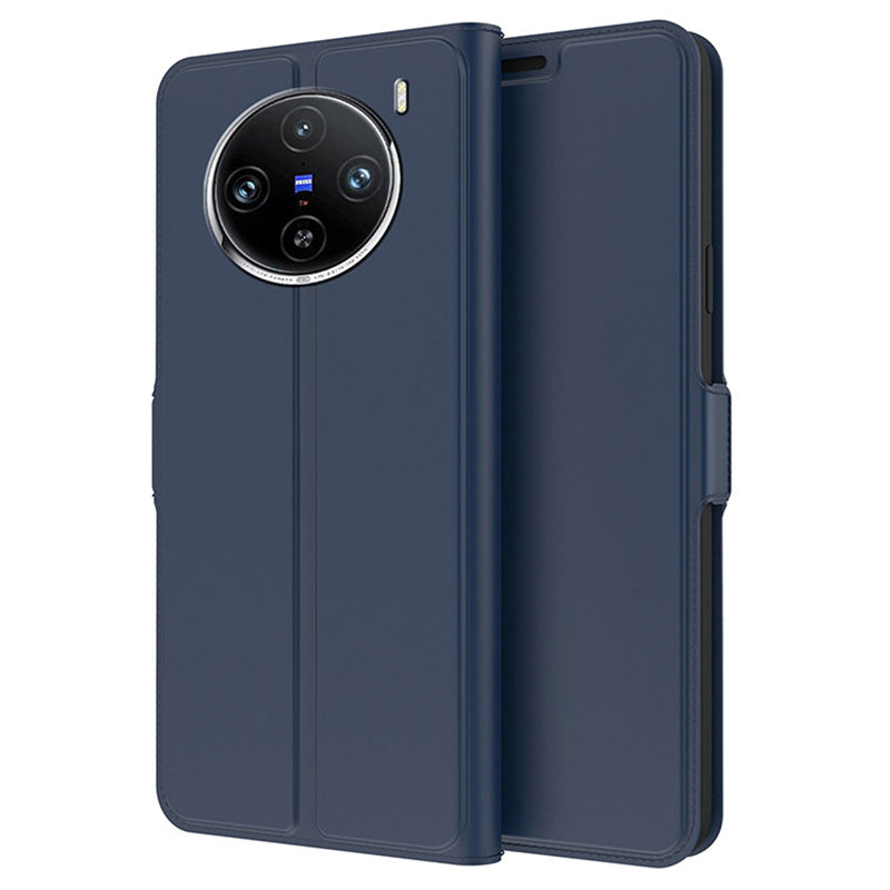 For vivo X100 Pro 5G Case PU Leather Stand Card Slots Phone Protector with Magnetic Clasp - Blue