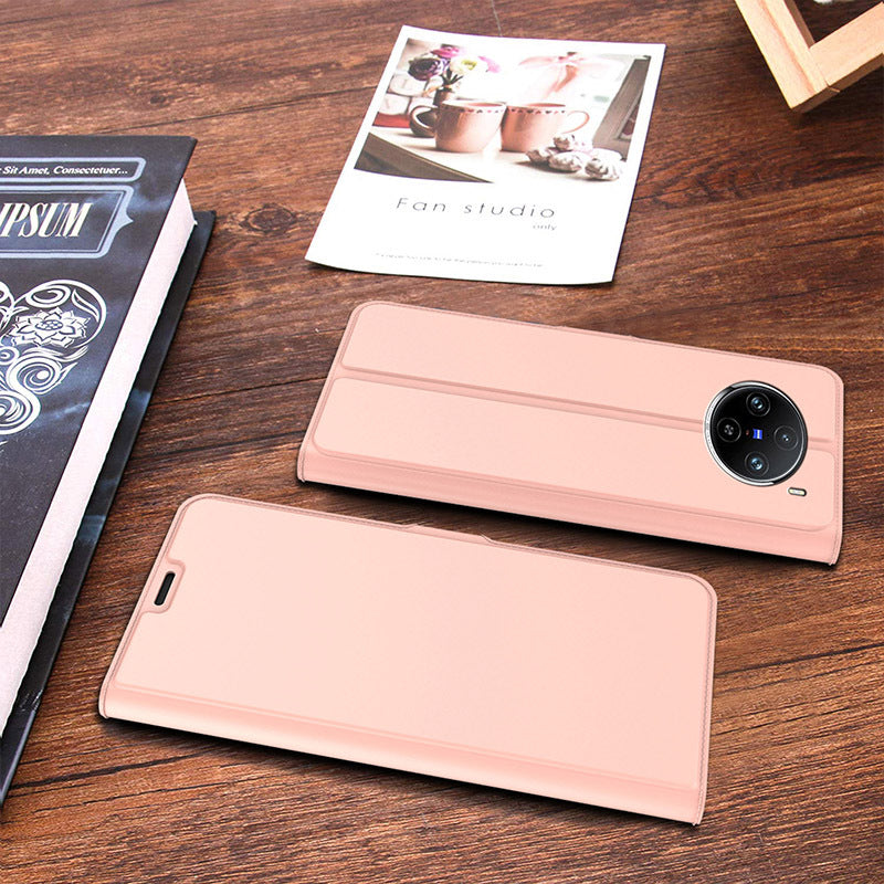 For vivo X100 Pro 5G Case PU Leather Stand Card Slots Phone Protector with Magnetic Clasp - Rose Gold