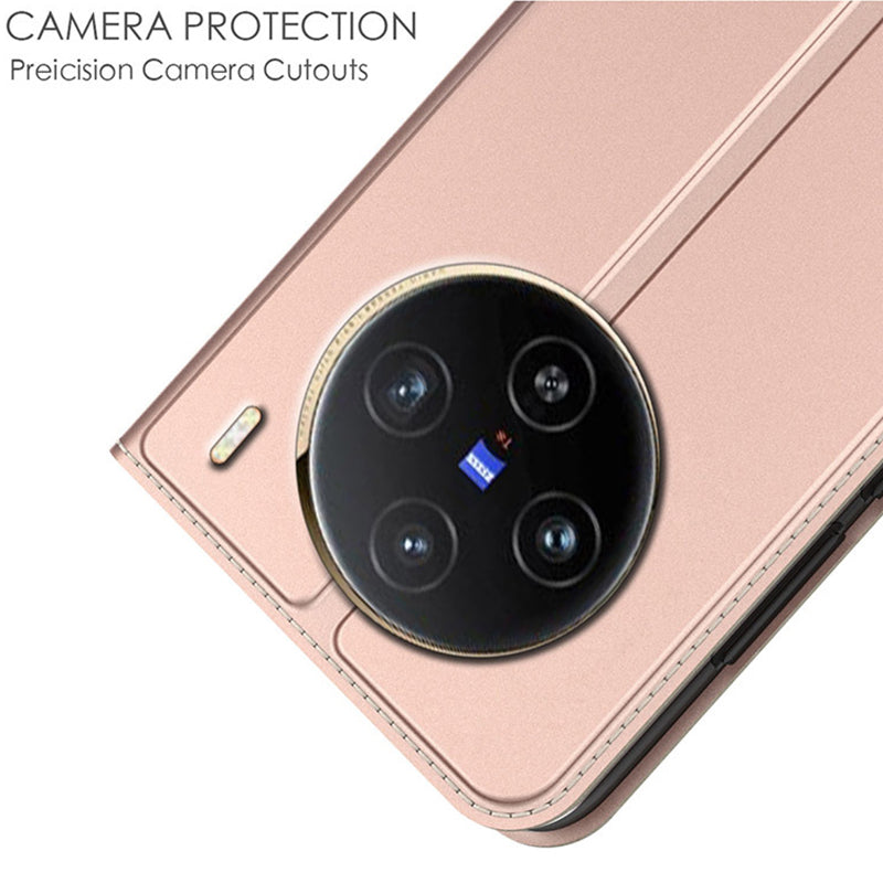 For vivo X100 5G Leather Phone Case Magnetic Phone Stand Cover - Rose Gold