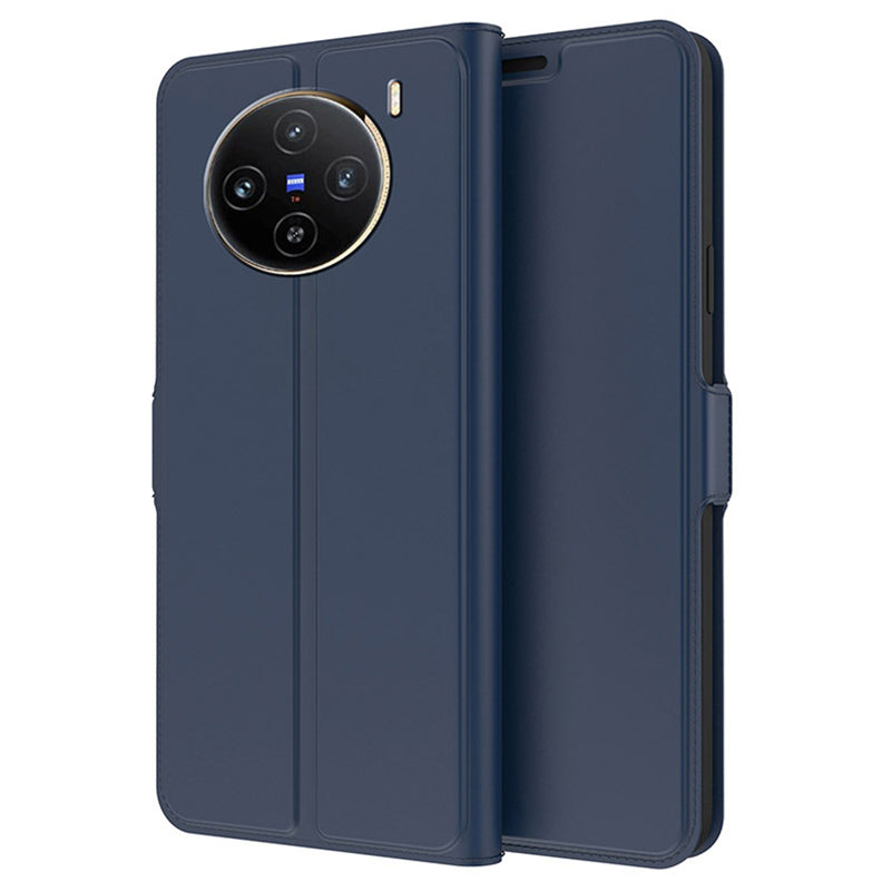 For vivo X100 5G Magnetic Phone Case PU Leather Stand Protective Cover with Card Holder - Blue