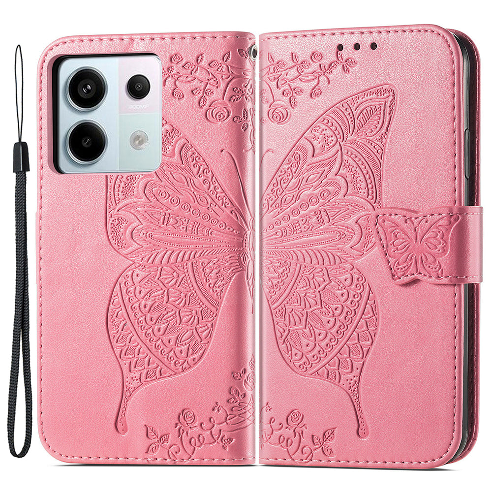 For Xiaomi Redmi Note 13 Pro 5G / Poco X6 5G Case Wallet with Card Holder Butterfly Pattern PU Leather Phone Cover - Pink