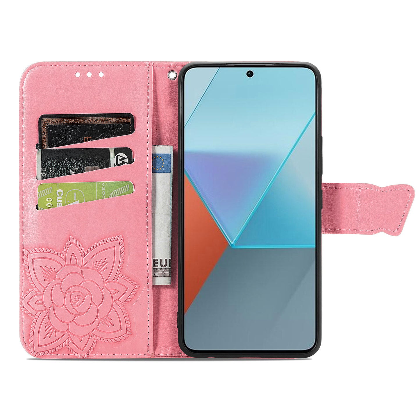 For Xiaomi Redmi Note 13 Pro 5G / Poco X6 5G Case Wallet with Card Holder Butterfly Pattern PU Leather Phone Cover - Pink