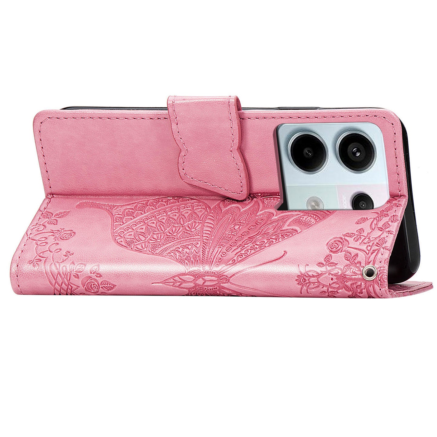 For Xiaomi Redmi Note 13 Pro 5G / Poco X6 5G Case Wallet with Card Holder Butterfly Pattern PU Leather Phone Cover - Pink