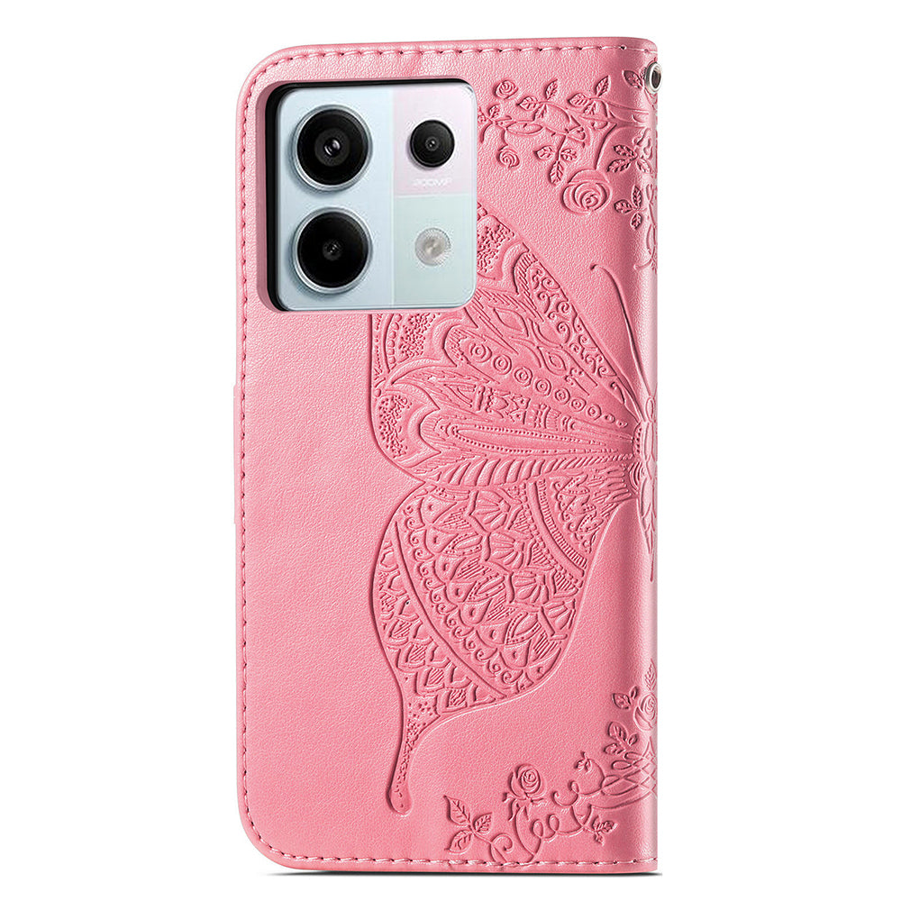 For Xiaomi Redmi Note 13 Pro 5G / Poco X6 5G Case Wallet with Card Holder Butterfly Pattern PU Leather Phone Cover - Pink