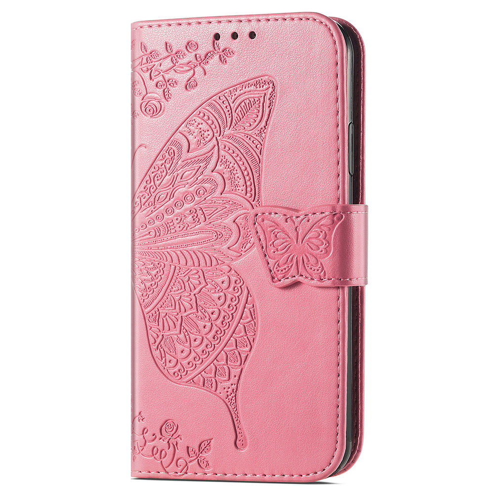 For Xiaomi Redmi Note 13 Pro 5G / Poco X6 5G Case Wallet with Card Holder Butterfly Pattern PU Leather Phone Cover - Pink