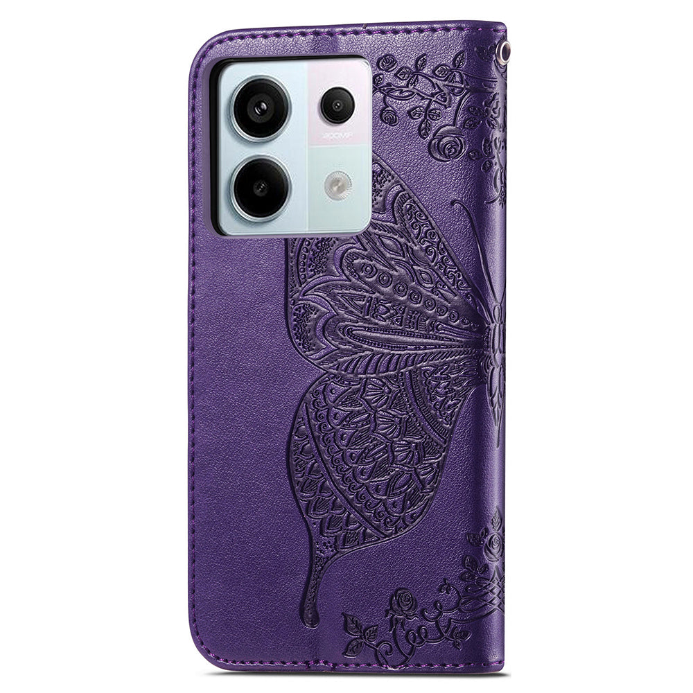 For Xiaomi Redmi Note 13 Pro 5G / Poco X6 5G Case Wallet with Card Holder Butterfly Pattern PU Leather Phone Cover - Dark Purple