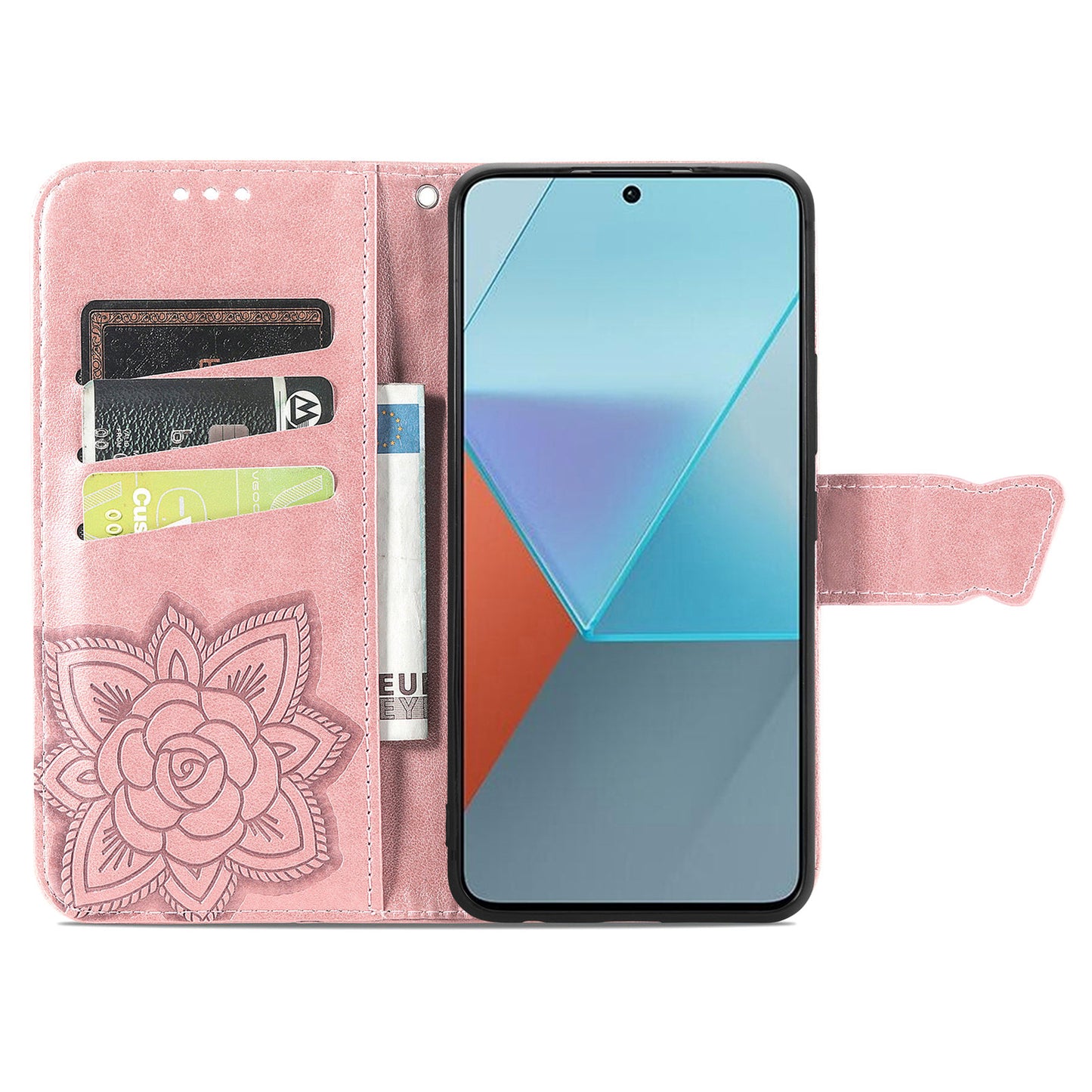 For Xiaomi Redmi Note 13 Pro 5G / Poco X6 5G Case Wallet with Card Holder Butterfly Pattern PU Leather Phone Cover - Rose Gold