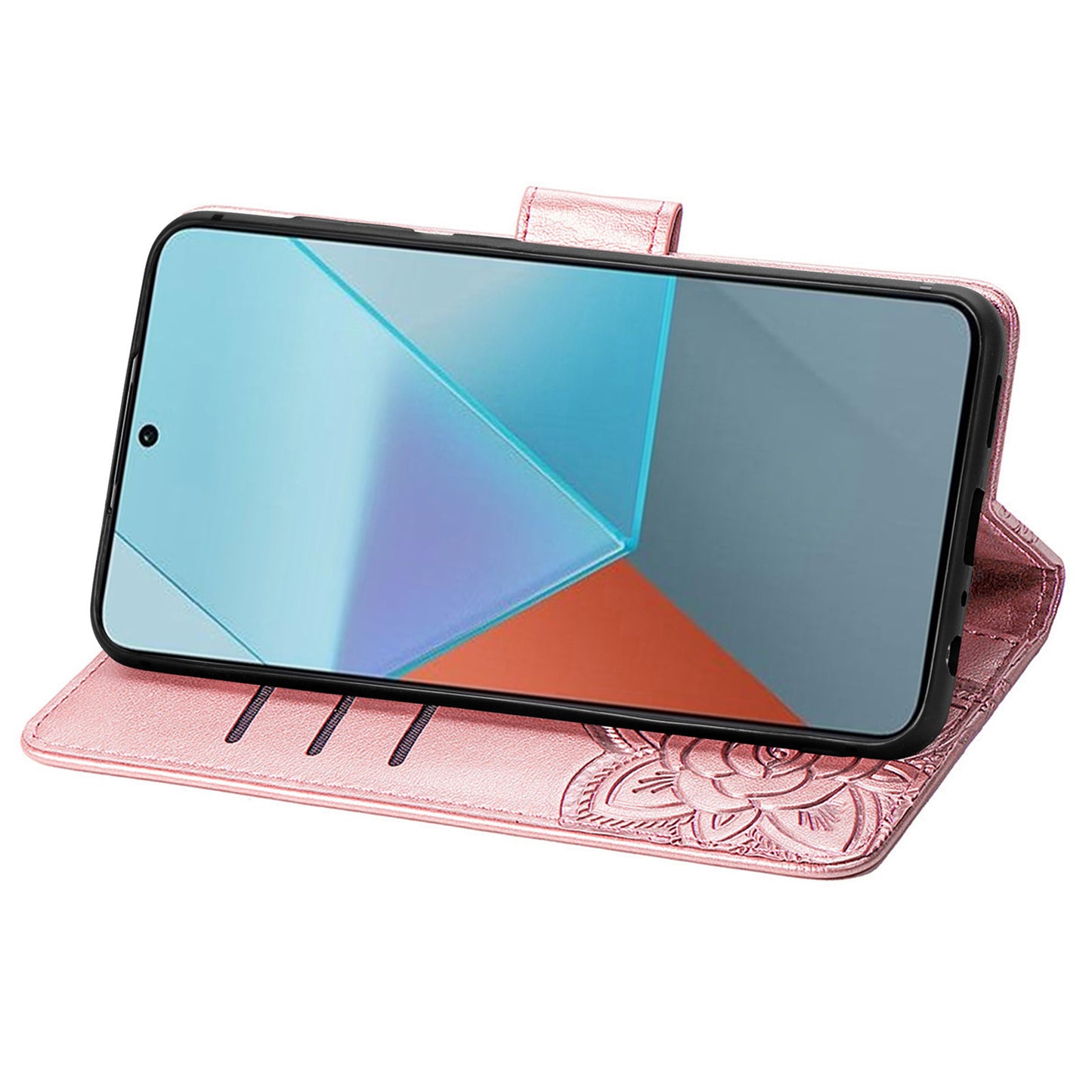 For Xiaomi Redmi Note 13 Pro 5G / Poco X6 5G Case Wallet with Card Holder Butterfly Pattern PU Leather Phone Cover - Rose Gold