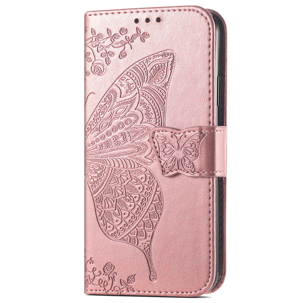 For Xiaomi Redmi Note 13 Pro 5G / Poco X6 5G Case Wallet with Card Holder Butterfly Pattern PU Leather Phone Cover - Rose Gold