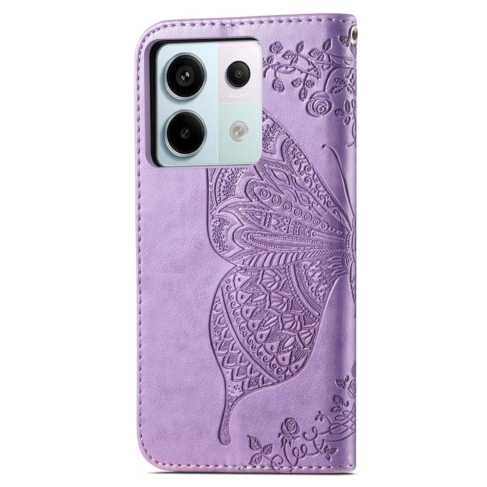For Xiaomi Redmi Note 13 Pro 5G / Poco X6 5G Case Wallet with Card Holder Butterfly Pattern PU Leather Phone Cover - Light Purple
