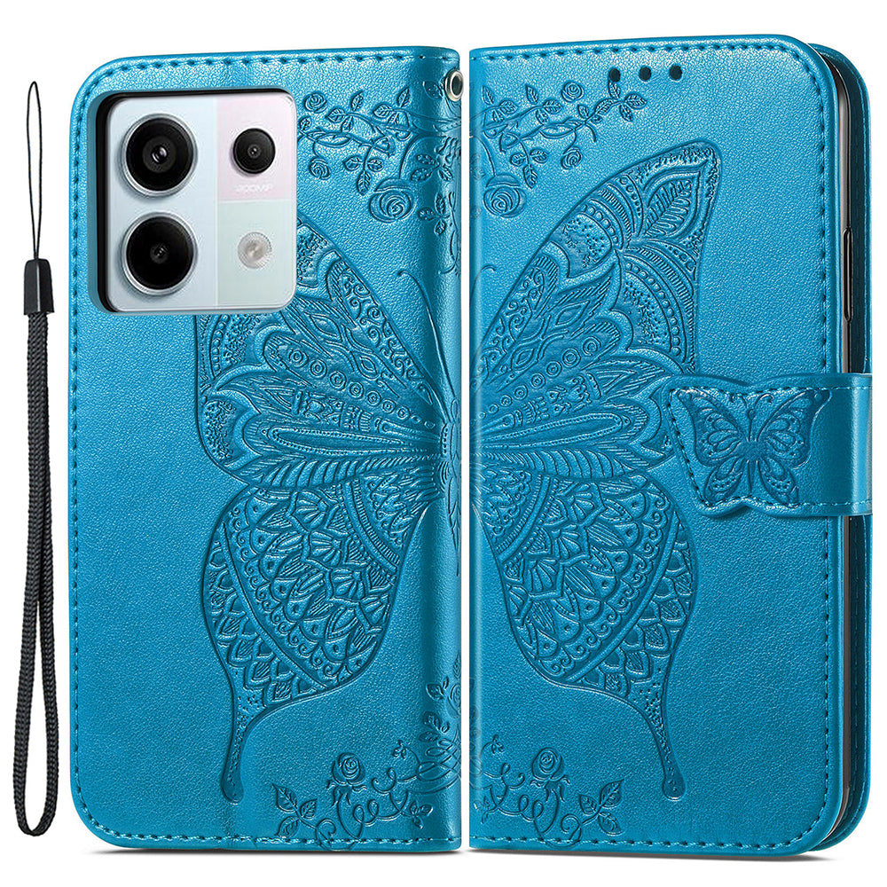 For Xiaomi Redmi Note 13 Pro 5G / Poco X6 5G Case Wallet with Card Holder Butterfly Pattern PU Leather Phone Cover - Blue