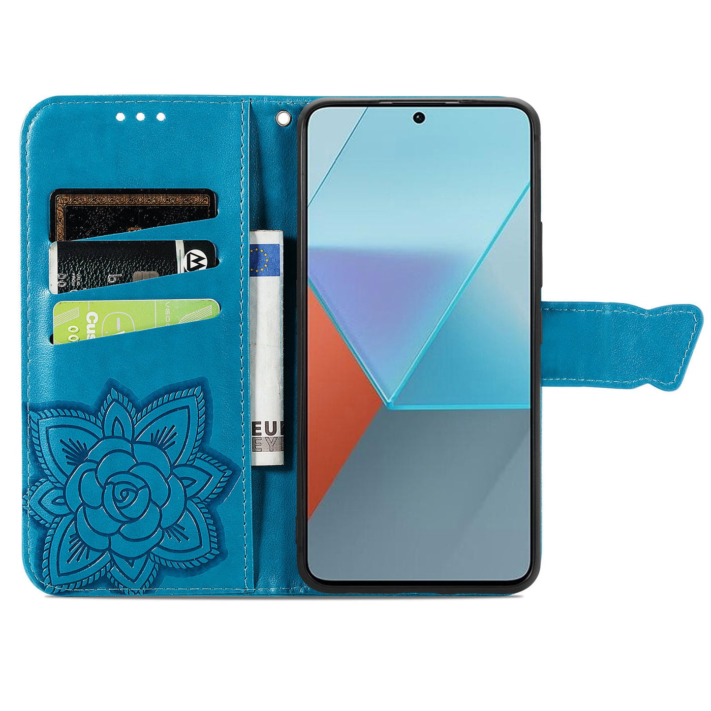 For Xiaomi Redmi Note 13 Pro 5G / Poco X6 5G Case Wallet with Card Holder Butterfly Pattern PU Leather Phone Cover - Blue