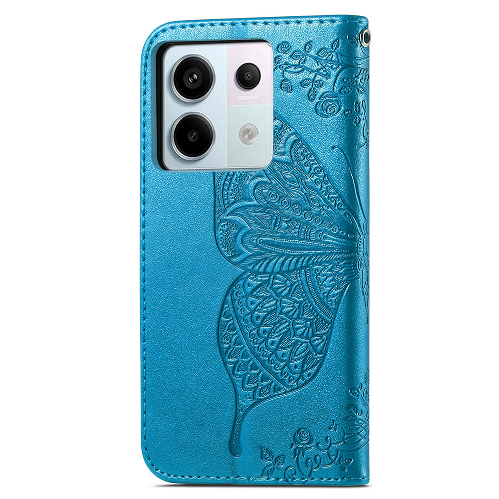 For Xiaomi Redmi Note 13 Pro 5G / Poco X6 5G Case Wallet with Card Holder Butterfly Pattern PU Leather Phone Cover - Blue