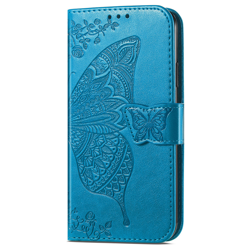For Xiaomi Redmi Note 13 Pro 5G / Poco X6 5G Case Wallet with Card Holder Butterfly Pattern PU Leather Phone Cover - Blue