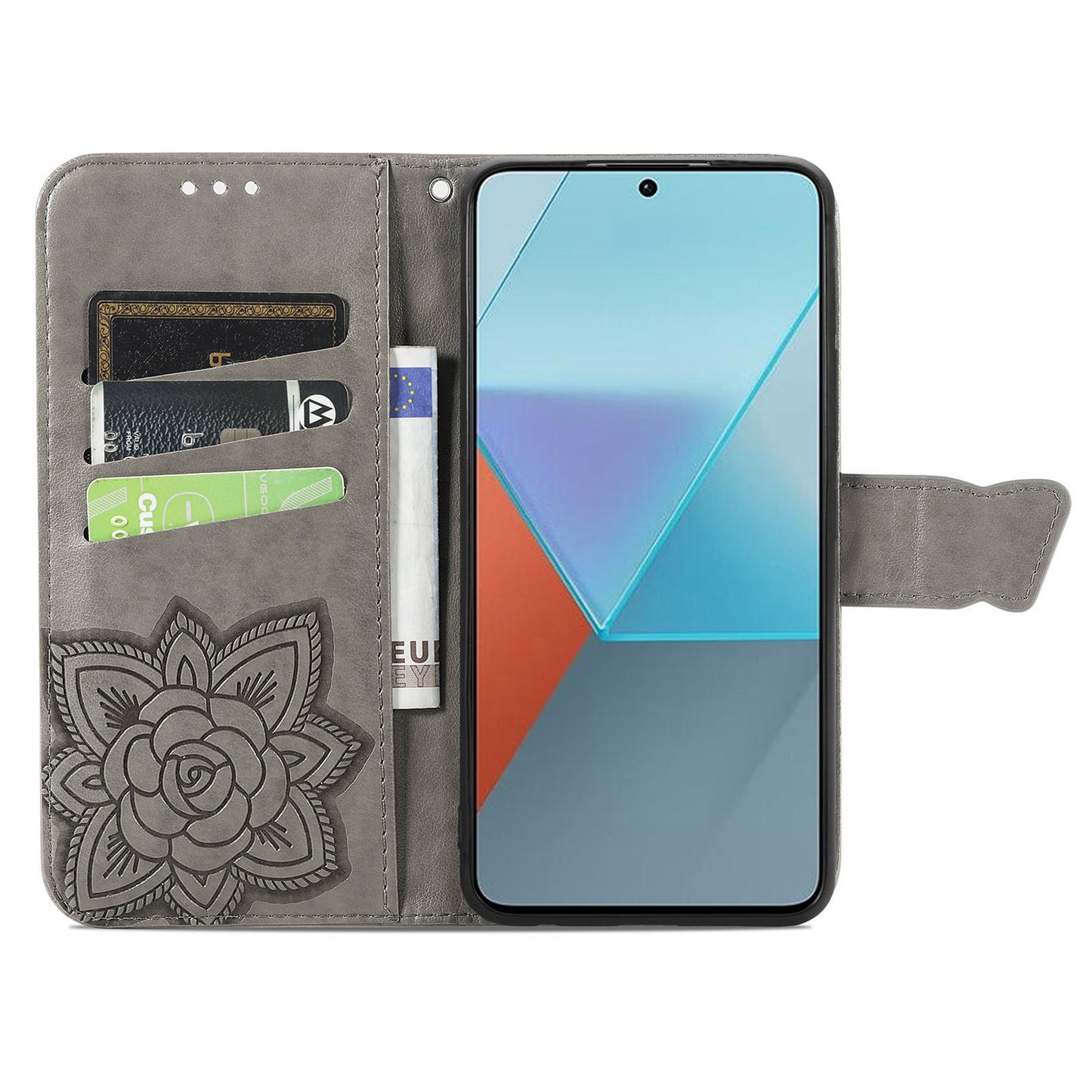 For Xiaomi Redmi Note 13 Pro 5G / Poco X6 5G Case Wallet with Card Holder Butterfly Pattern PU Leather Phone Cover - Grey