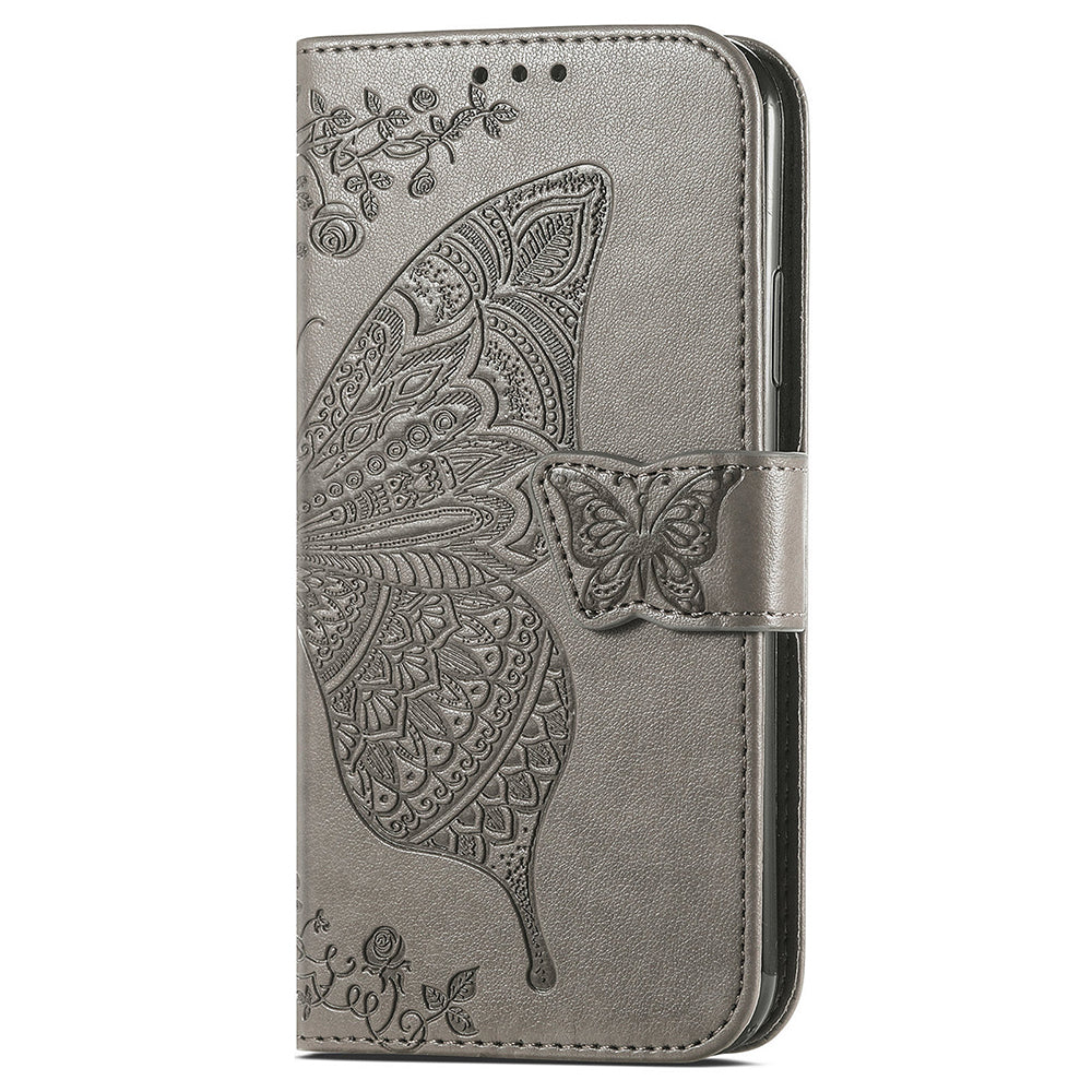 For Xiaomi Redmi Note 13 Pro 5G / Poco X6 5G Case Wallet with Card Holder Butterfly Pattern PU Leather Phone Cover - Grey