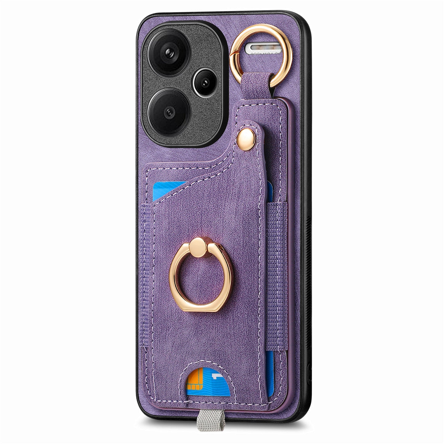 For Xiaomi Redmi Note 13 Pro+ 5G Case with Card Holder Retro Leather Back Cover Ring Kickstand - Purple