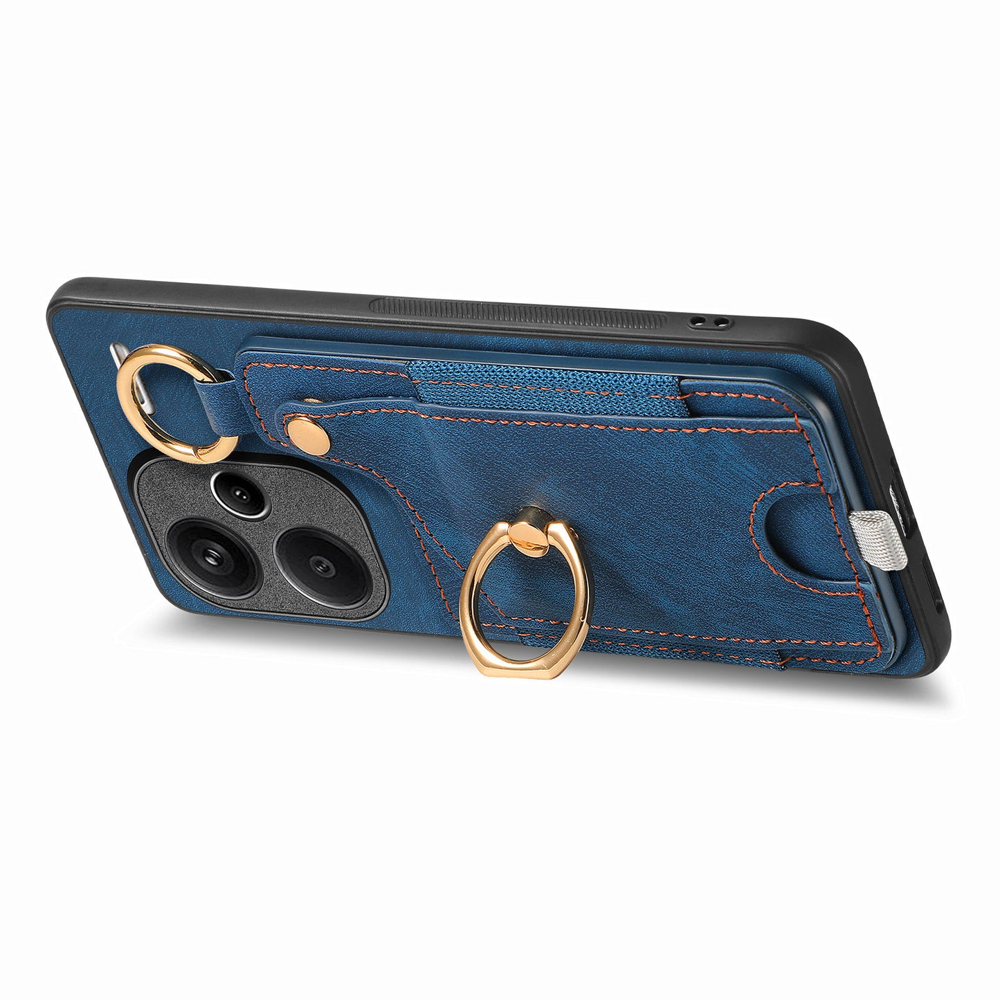 For Xiaomi Redmi Note 13 Pro+ 5G Case with Card Holder Retro Leather Back Cover Ring Kickstand - Blue