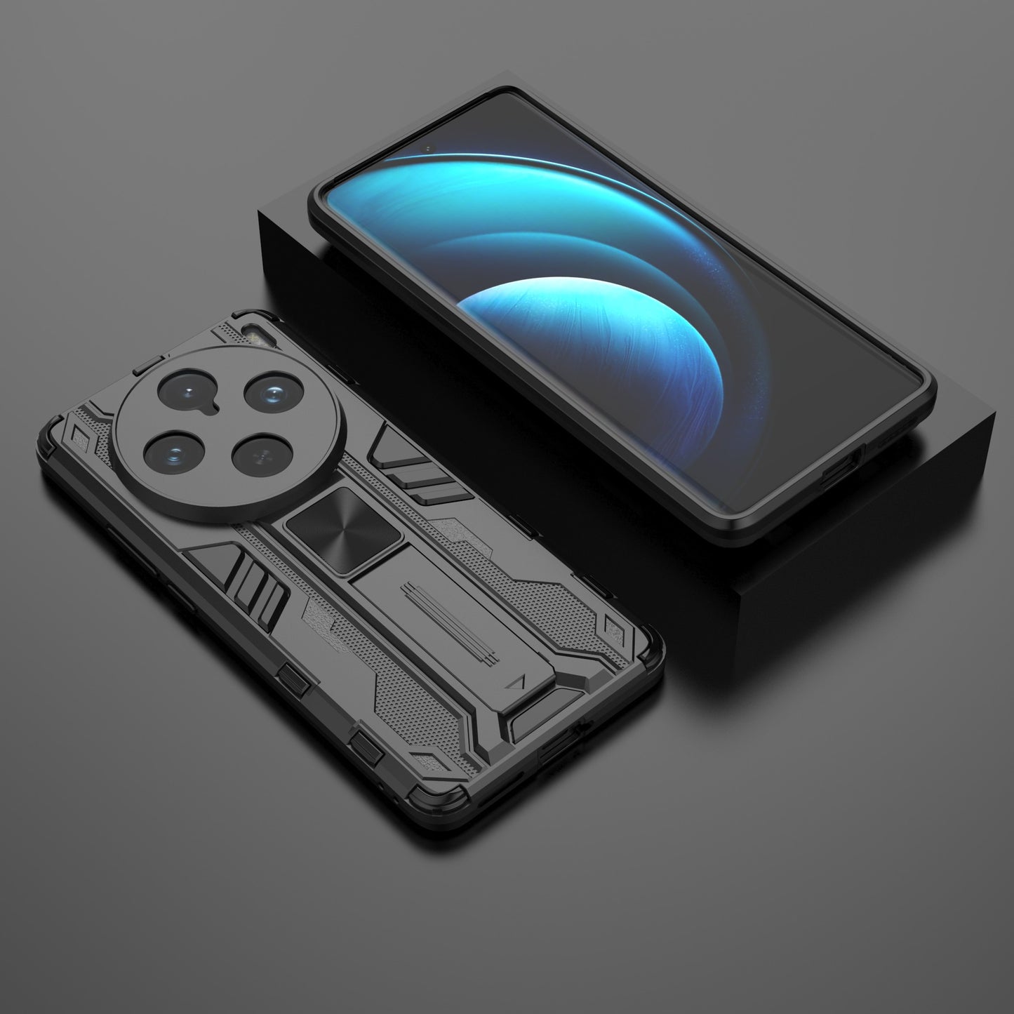 For vivo X100 Pro 5G Phone Case with Kickstand PC+TPU Anti-Fall Cover - Black