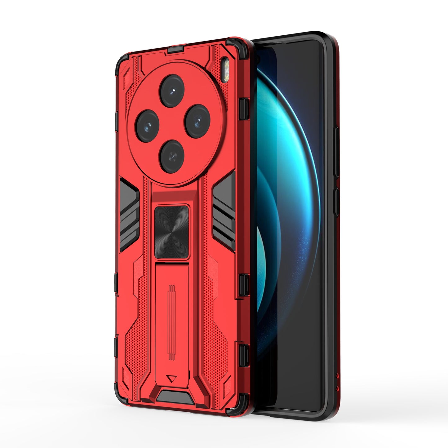 For vivo X100 5G Kickstand Cell Phone Cover Shockproof Protective Case - Red