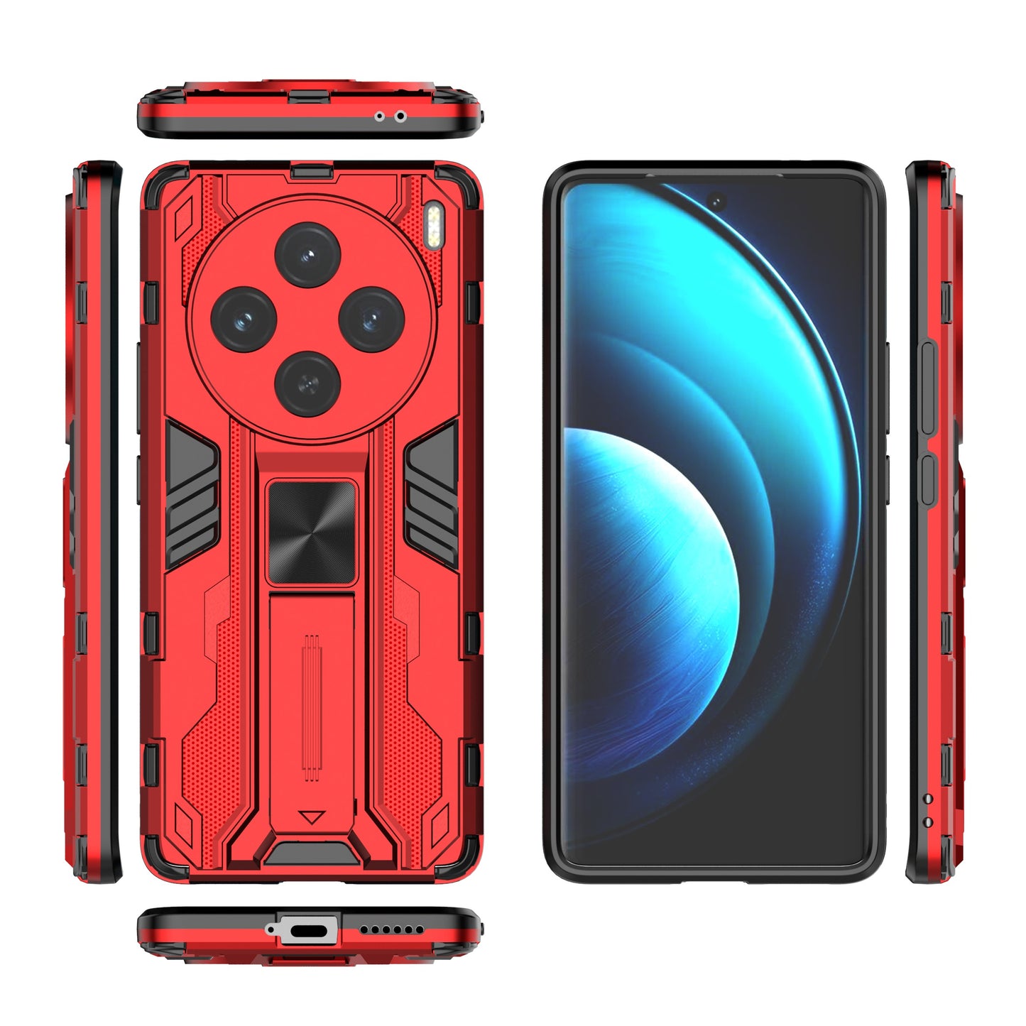 For vivo X100 5G Kickstand Cell Phone Cover Shockproof Protective Case - Red