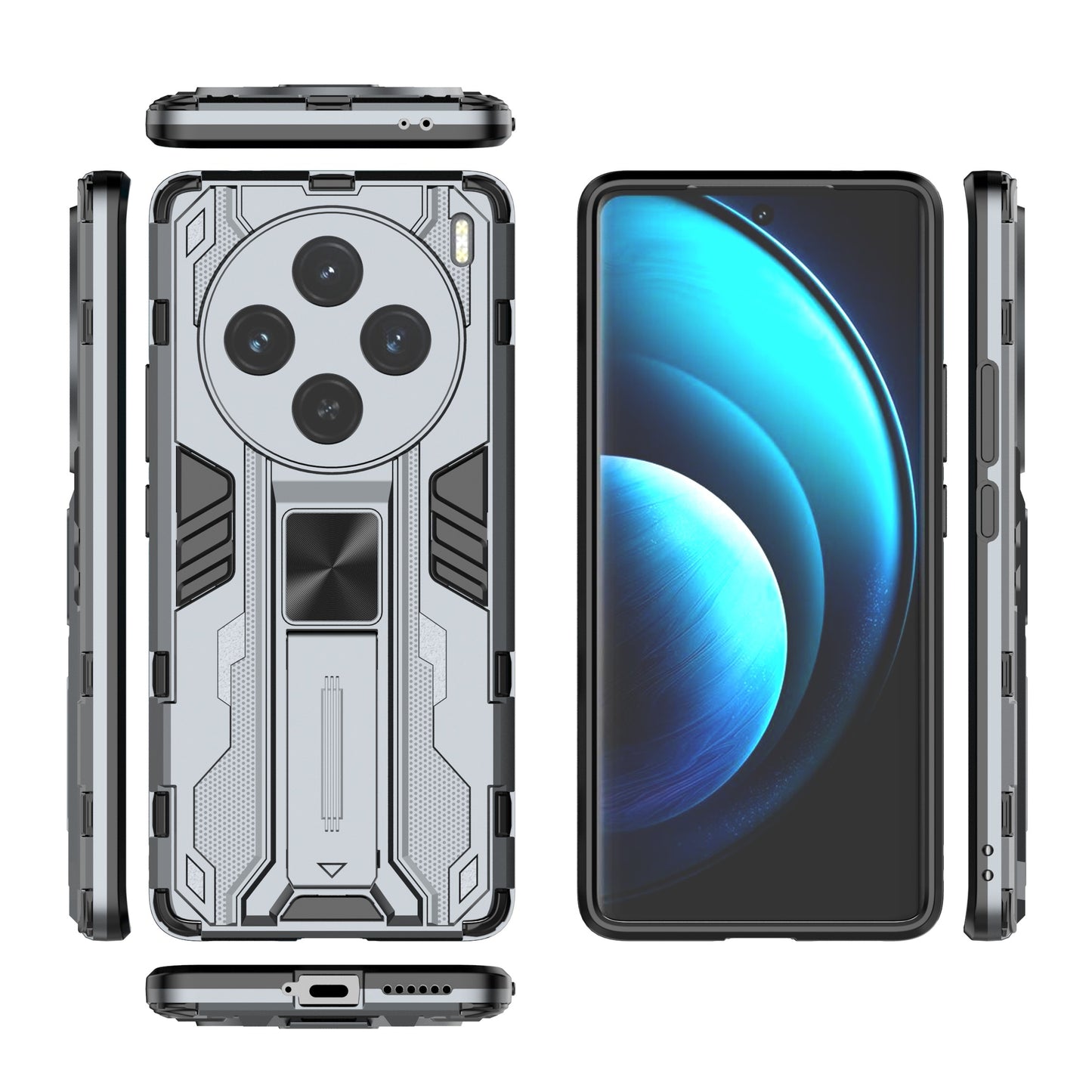 For vivo X100 5G Kickstand Cell Phone Cover Shockproof Protective Case - Grey