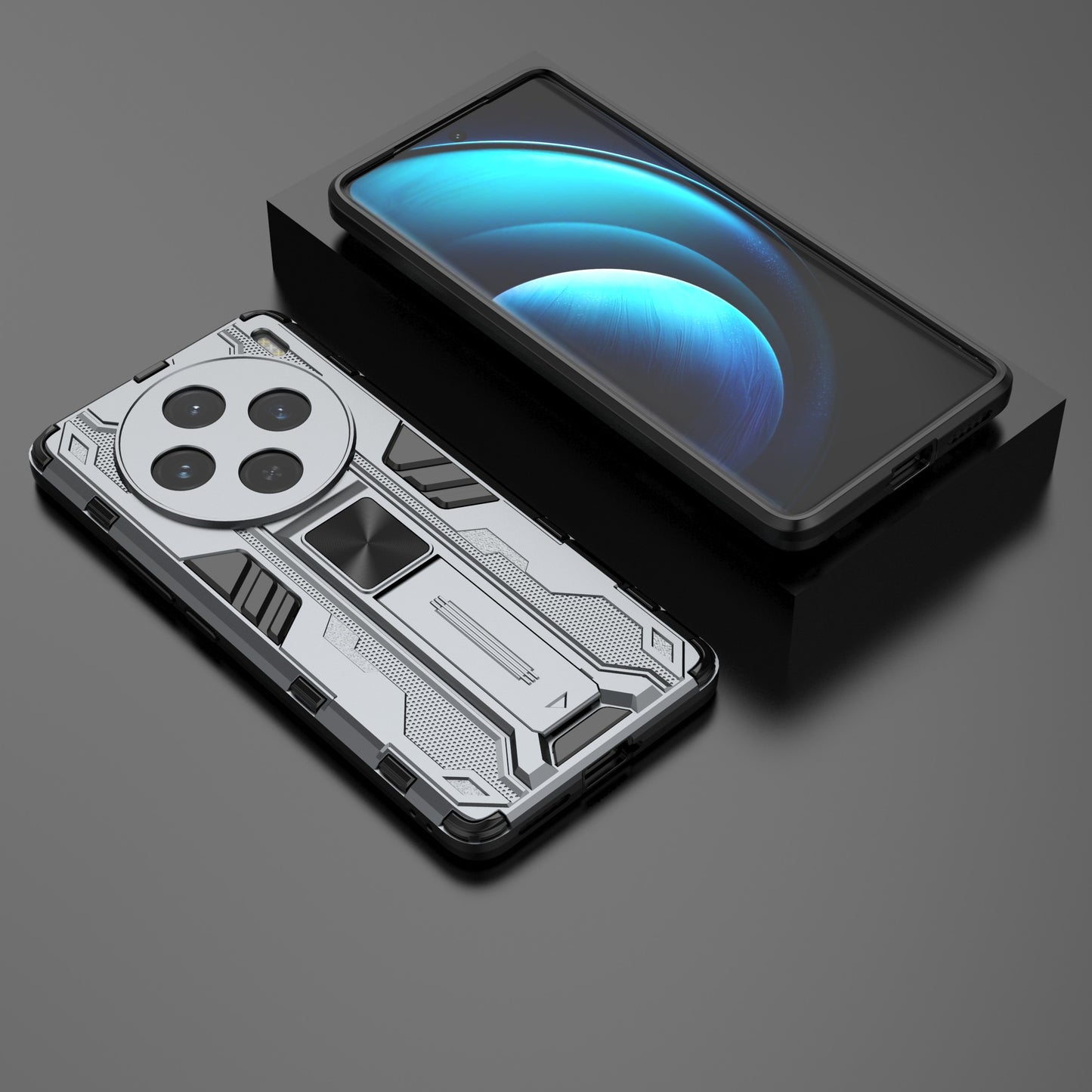 For vivo X100 5G Kickstand Cell Phone Cover Shockproof Protective Case - Grey