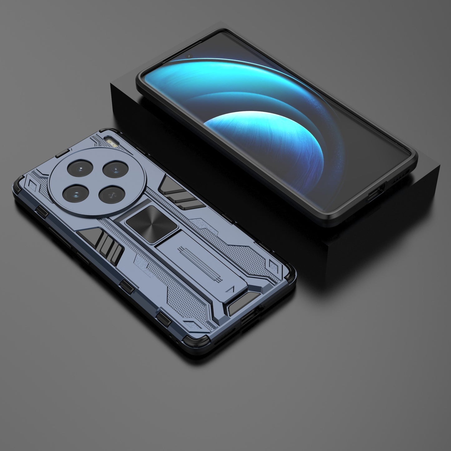 For vivo X100 5G Kickstand Cell Phone Cover Shockproof Protective Case - Blue