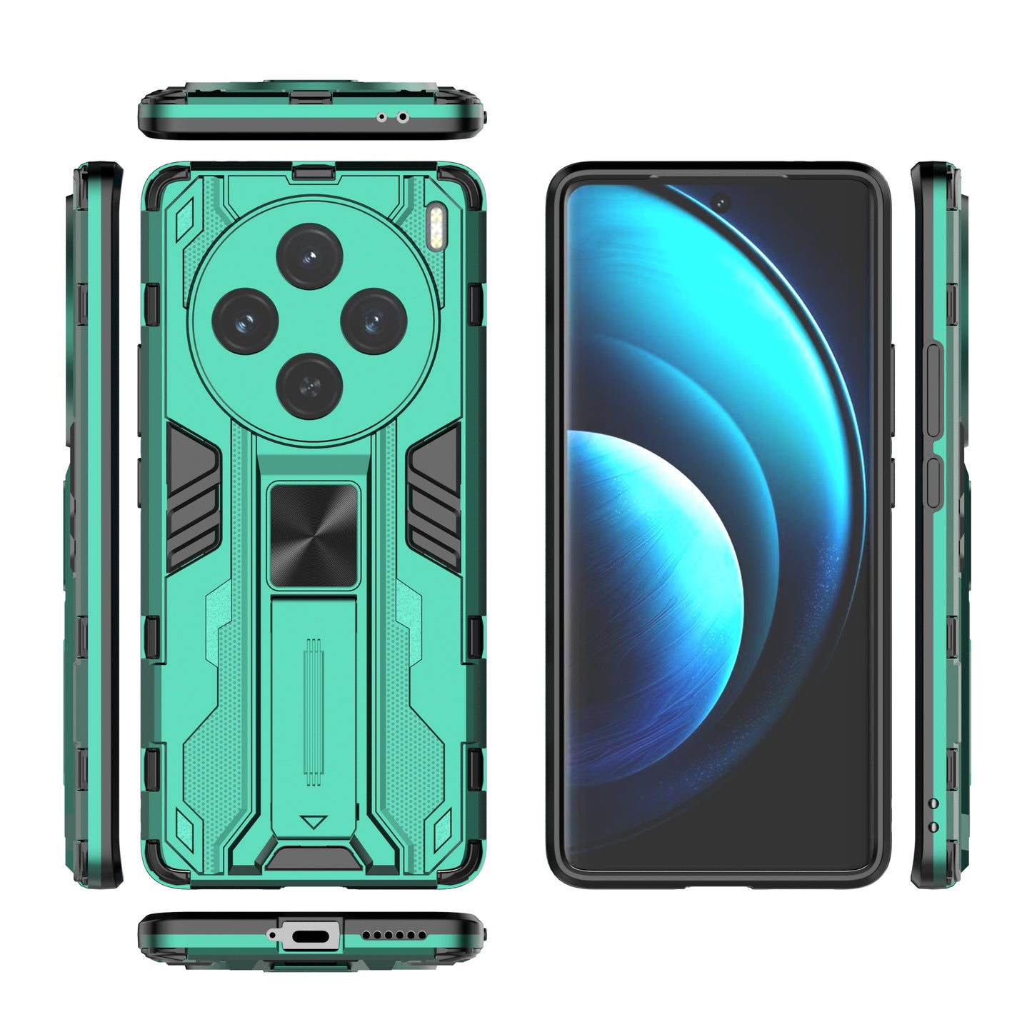 For vivo X100 5G Kickstand Cell Phone Cover Shockproof Protective Case - Green