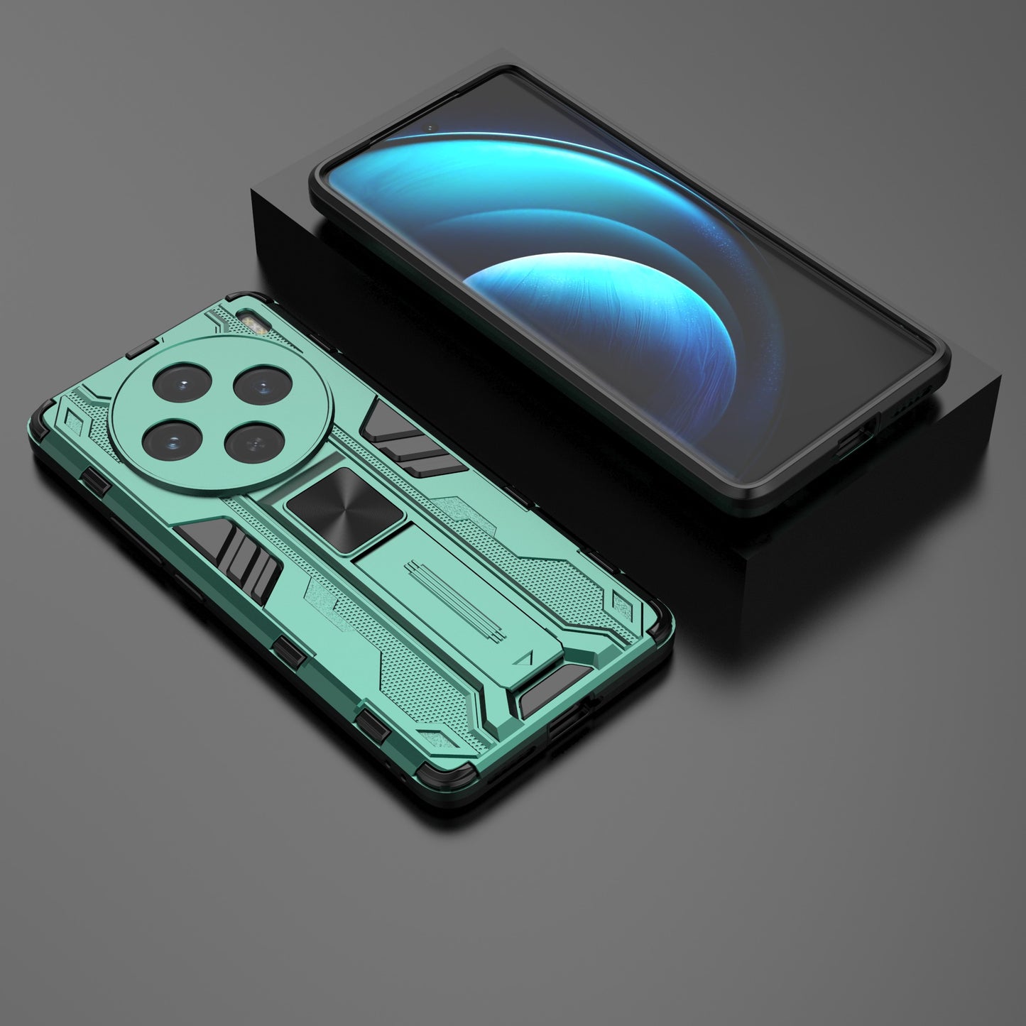 For vivo X100 5G Kickstand Cell Phone Cover Shockproof Protective Case - Green