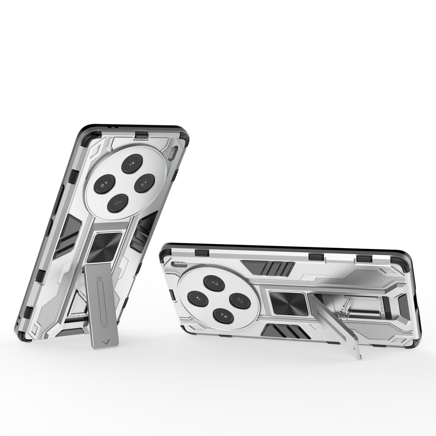 For vivo X100 5G Kickstand Cell Phone Cover Shockproof Protective Case - Silver