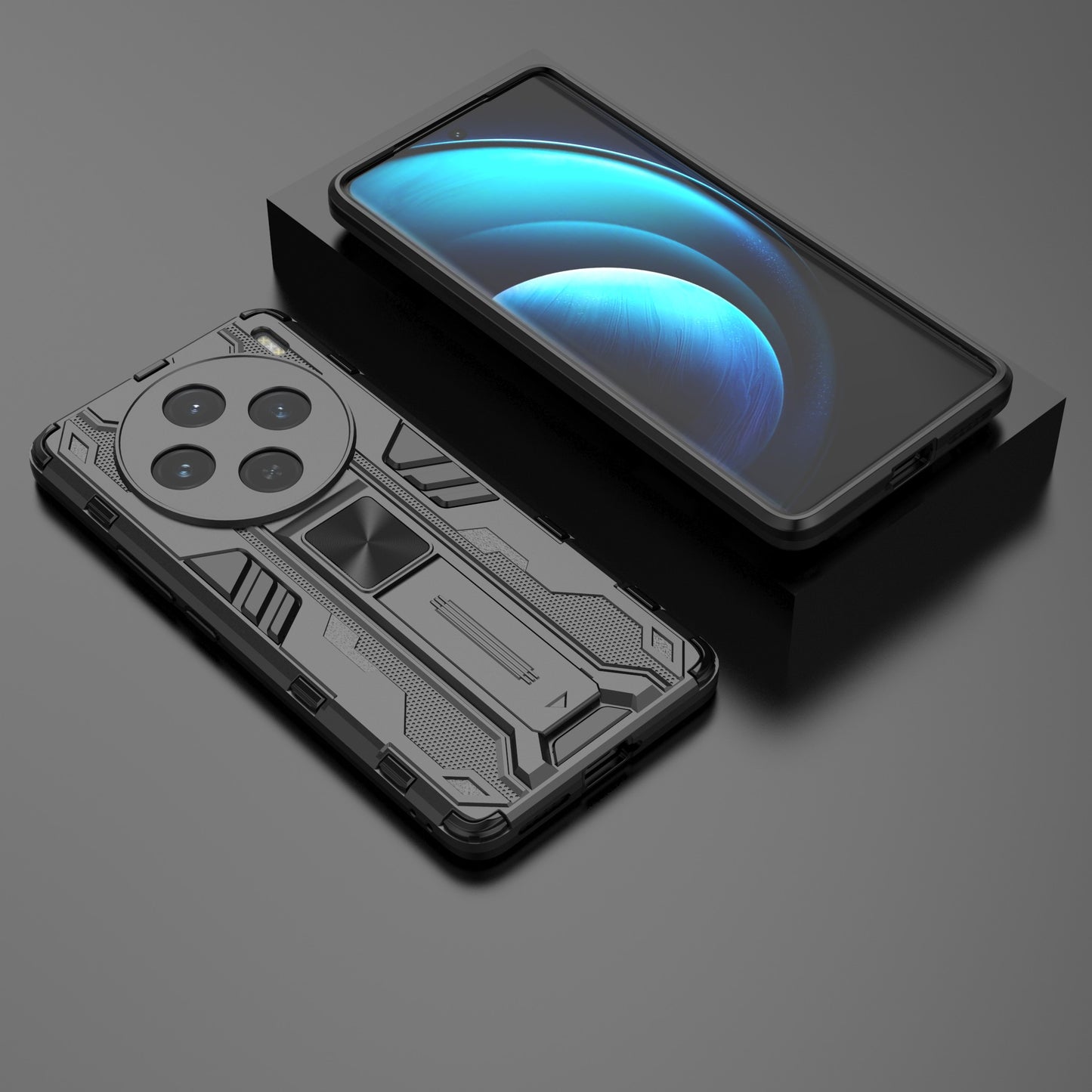 For vivo X100 5G Kickstand Cell Phone Cover Shockproof Protective Case - Black