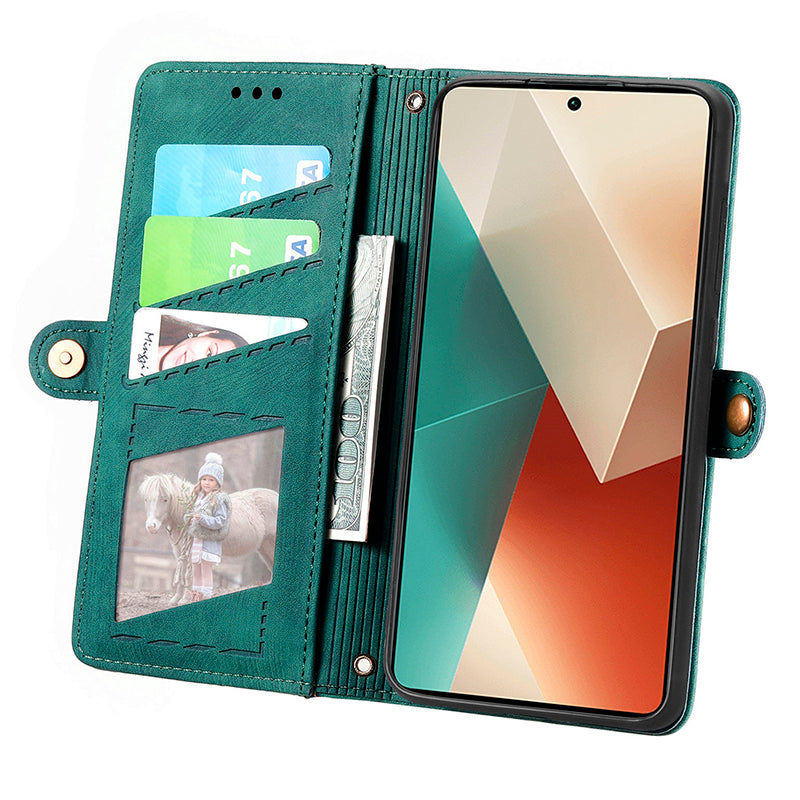 For Xiaomi Redmi Note 13 Pro 5G / Poco X6 5G Case Geometry Pattern PU Leather Phone Wallet Stand Cover - Green