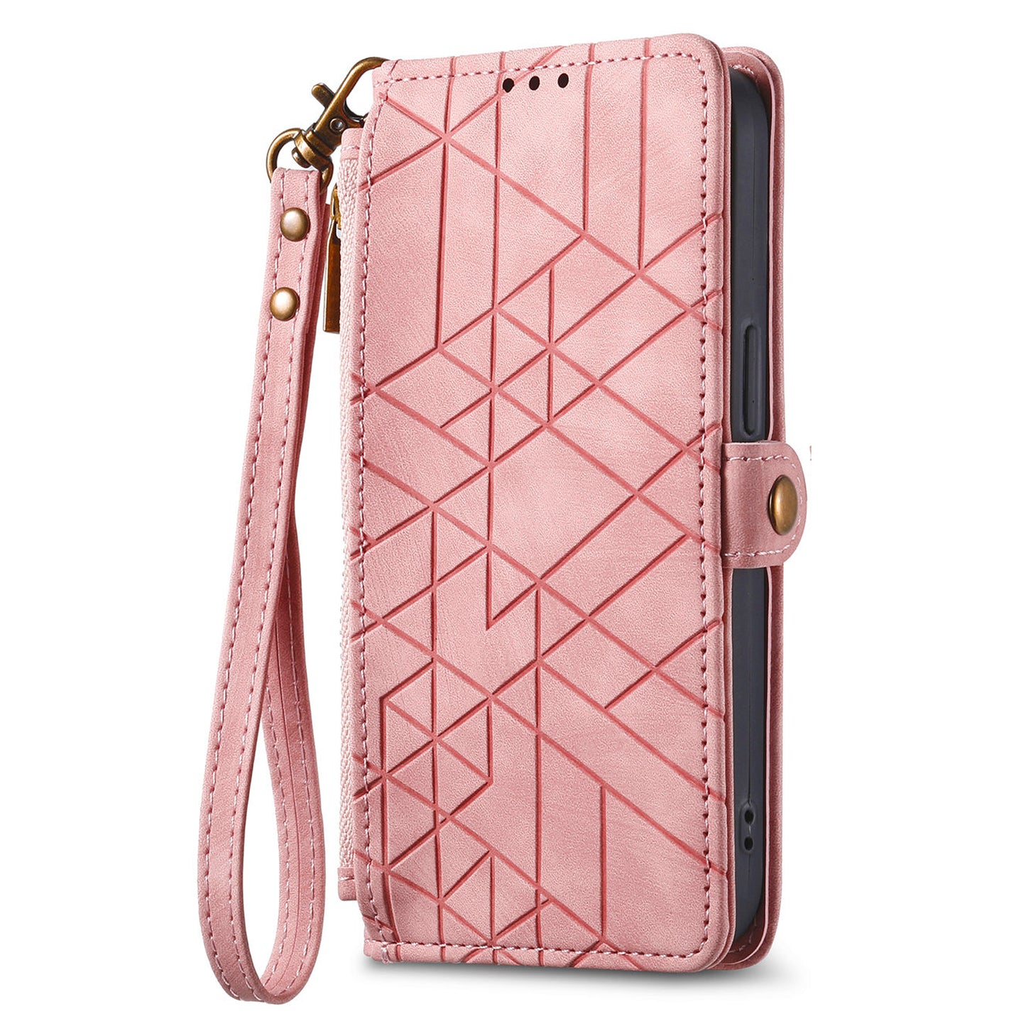 For Xiaomi Redmi Note 13 Pro+ 5G Cell Phone Case Imprinted Zipper Pocket Shockproof Cover with Stand - Pink