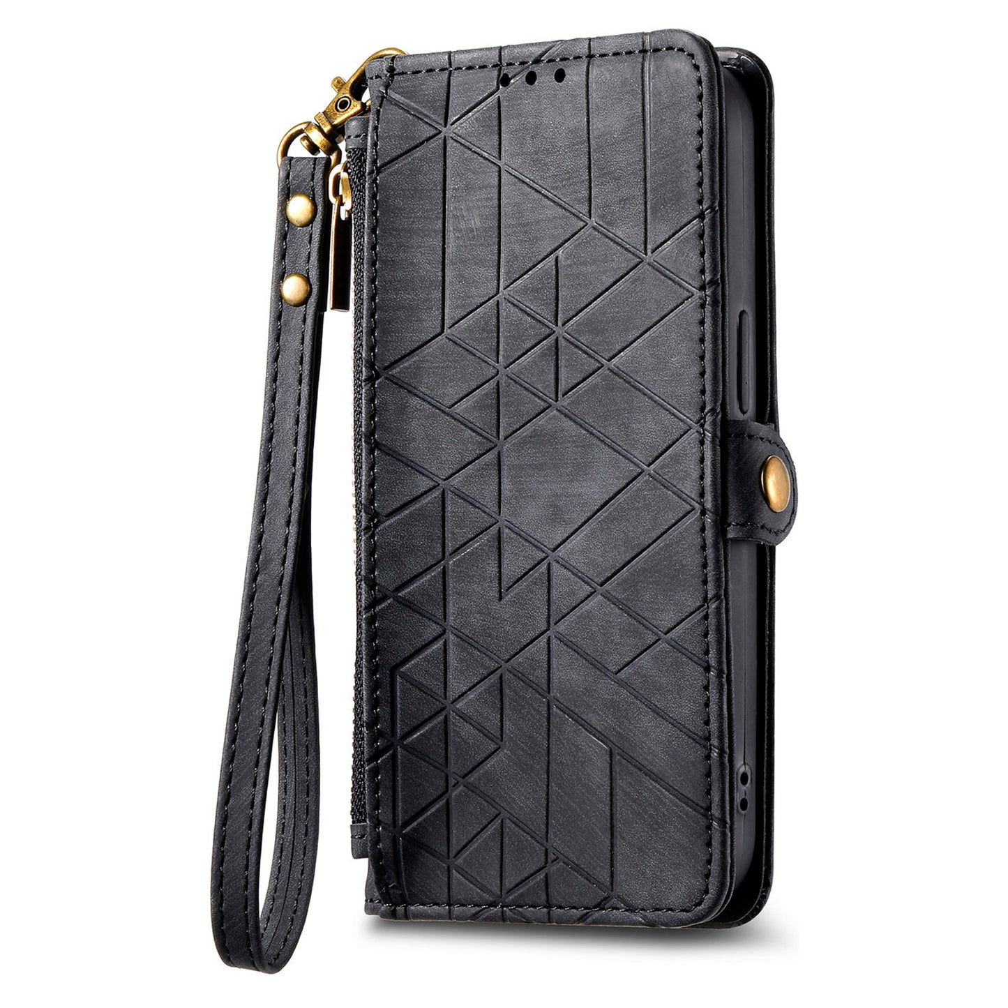 For Xiaomi Redmi Note 13 Pro+ 5G Cell Phone Case Imprinted Zipper Pocket Shockproof Cover with Stand - Black