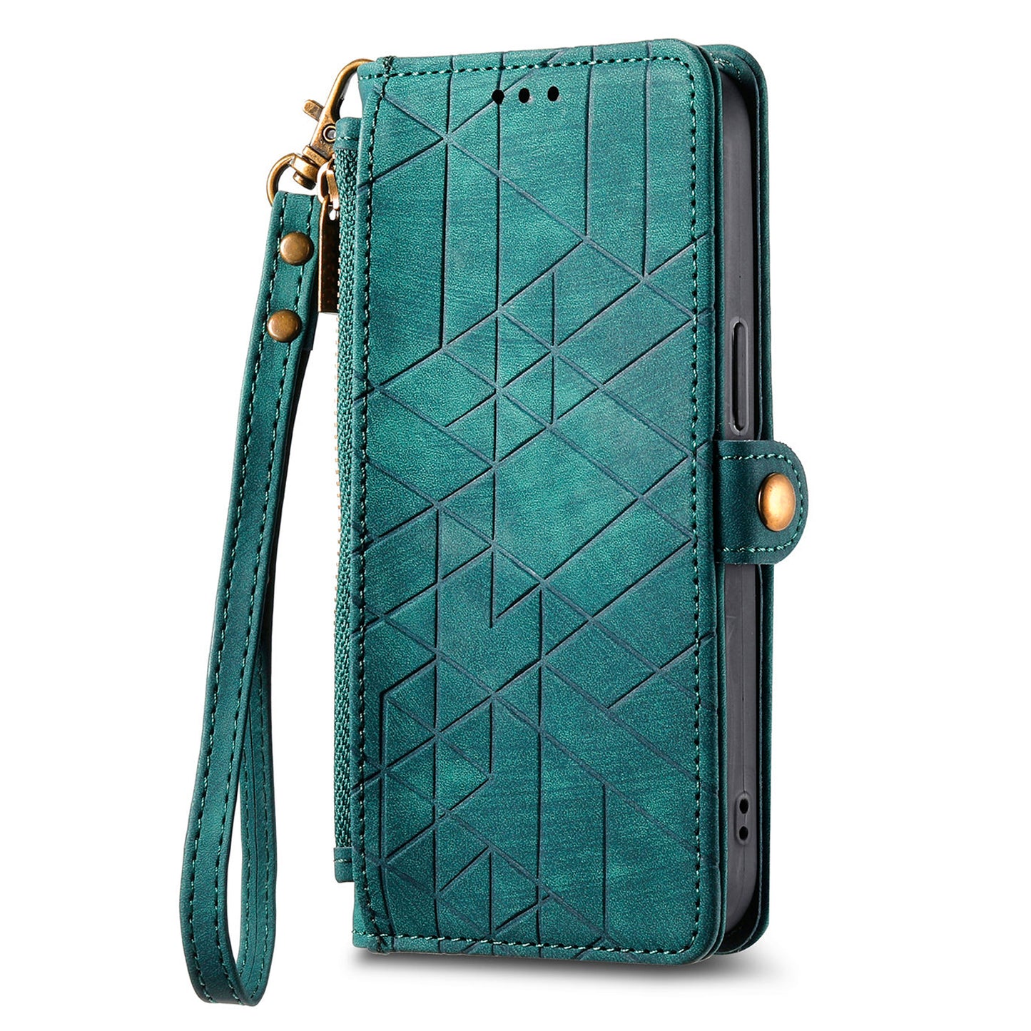 For Xiaomi Redmi Note 13 Pro+ 5G Cell Phone Case Imprinted Zipper Pocket Shockproof Cover with Stand - Green