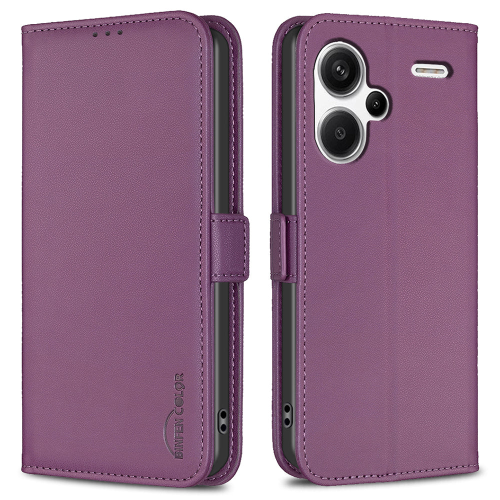 BINFEN COLOR BF31 For Xiaomi Redmi Note 13 Pro+ 5G Leather Wallet Case Phone Stand - Dark Purple