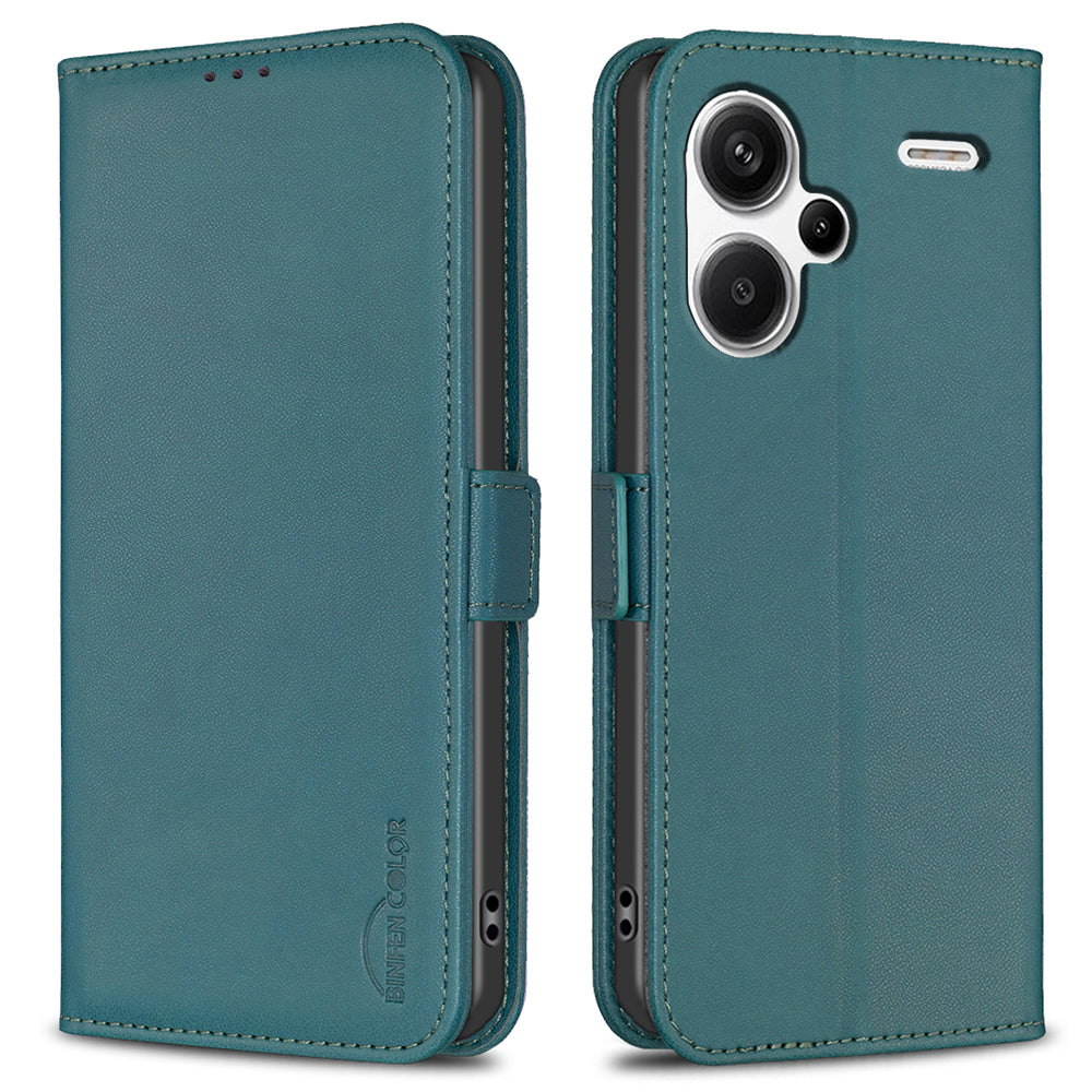 BINFEN COLOR BF31 For Xiaomi Redmi Note 13 Pro+ 5G Leather Wallet Case Phone Stand - Green