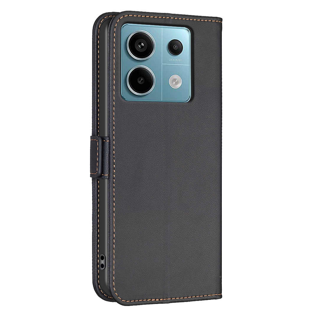 BINFEN COLOR BF31 For Xiaomi Redmi Note 13 Pro 5G / Poco X6 5G Leather Case Phone Wallet Cover - Black