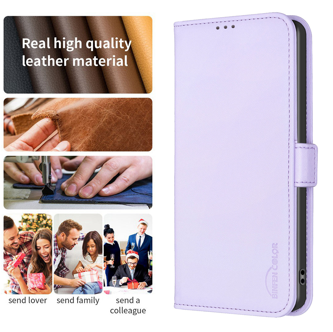 BINFEN COLOR BF31 For Xiaomi Redmi Note 13 Pro 5G / Poco X6 5G Leather Case Phone Wallet Cover - Purple
