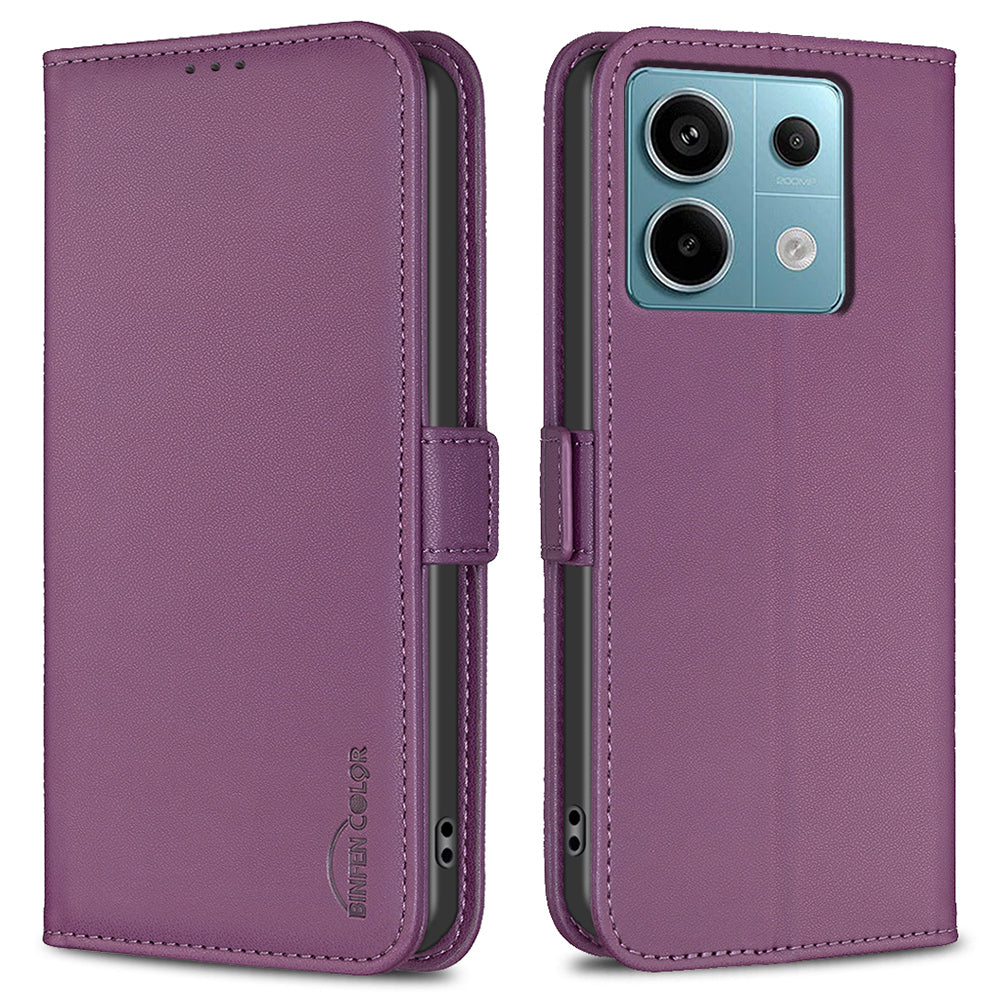 BINFEN COLOR BF31 For Xiaomi Redmi Note 13 Pro 5G / Poco X6 5G Leather Case Phone Wallet Cover - Dark Purple