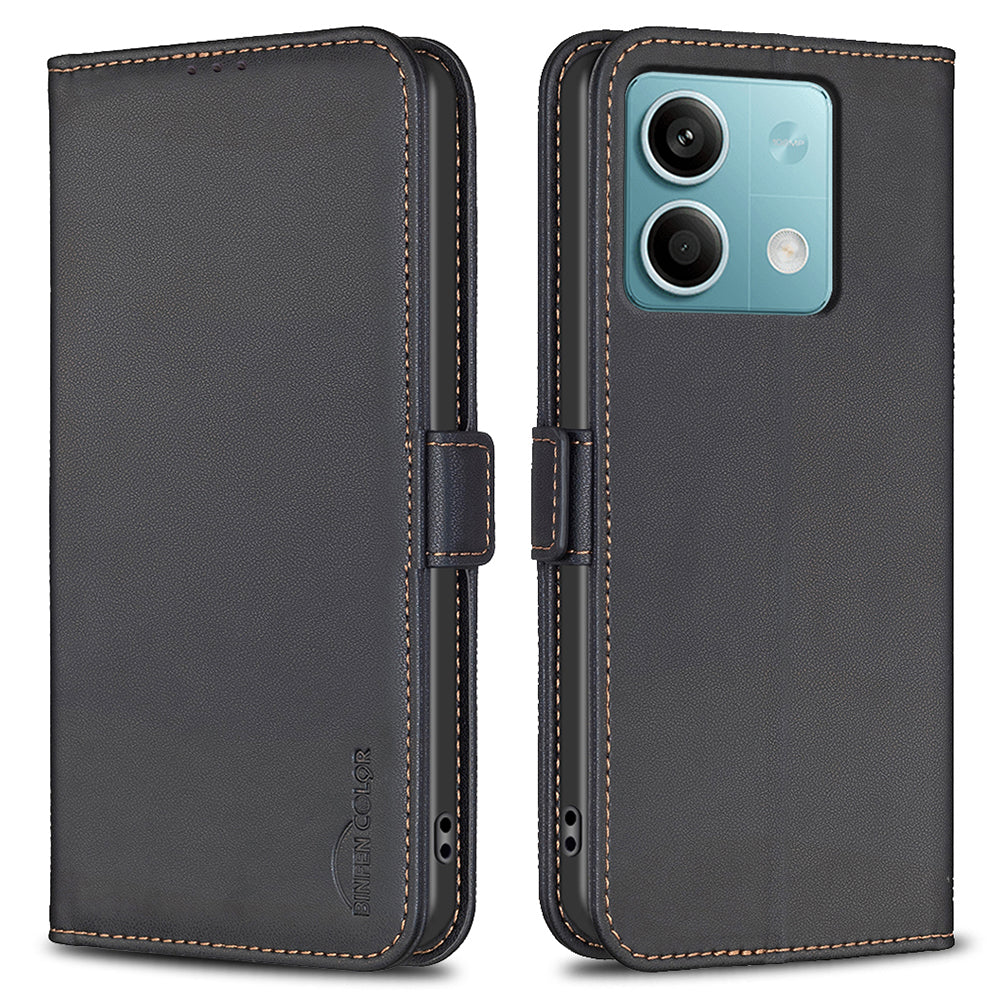 BINFEN COLOR BF31 For Xiaomi Redmi Note 13 5G Wallet Case Leather Phone Cover Stand - Black