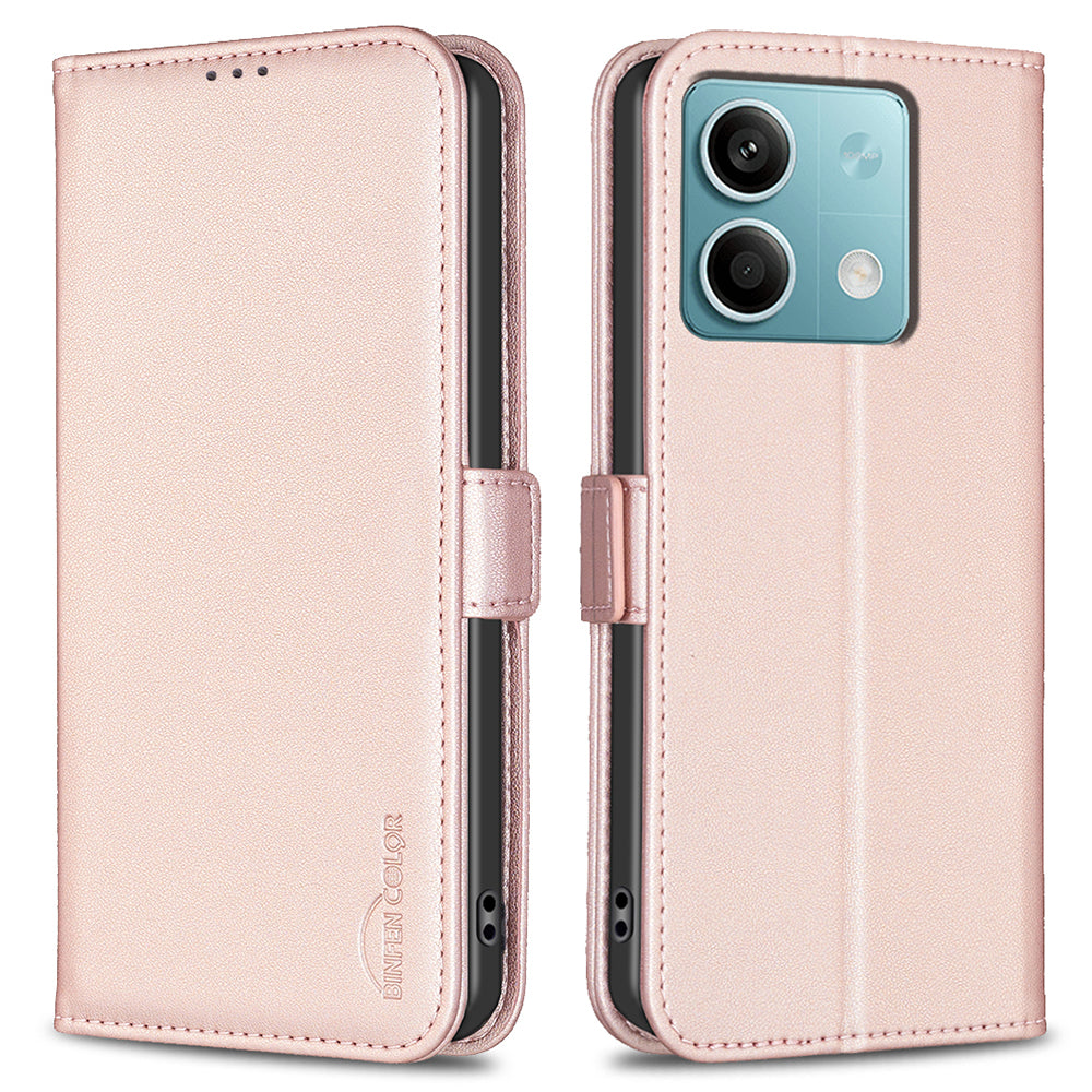 BINFEN COLOR BF31 For Xiaomi Redmi Note 13 5G Wallet Case Leather Phone Cover Stand - Pink