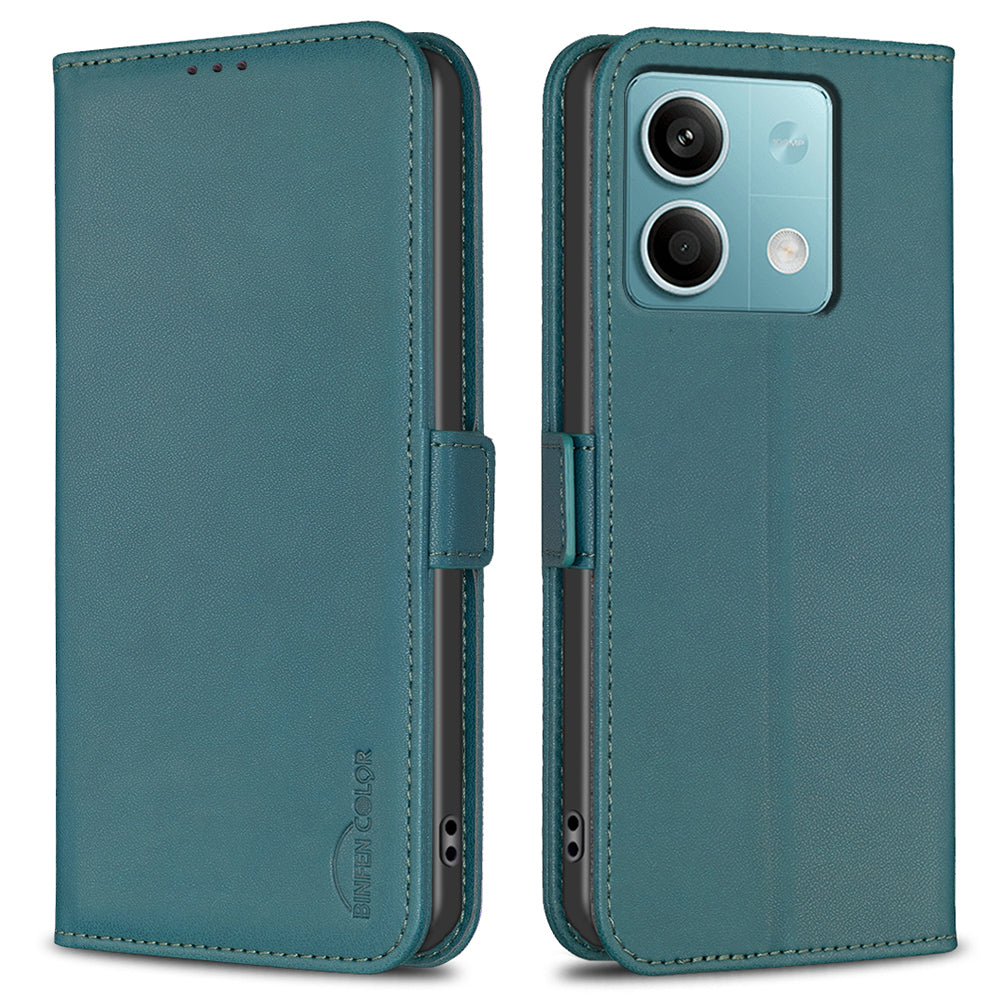 BINFEN COLOR BF31 For Xiaomi Redmi Note 13 5G Wallet Case Leather Phone Cover Stand - Green