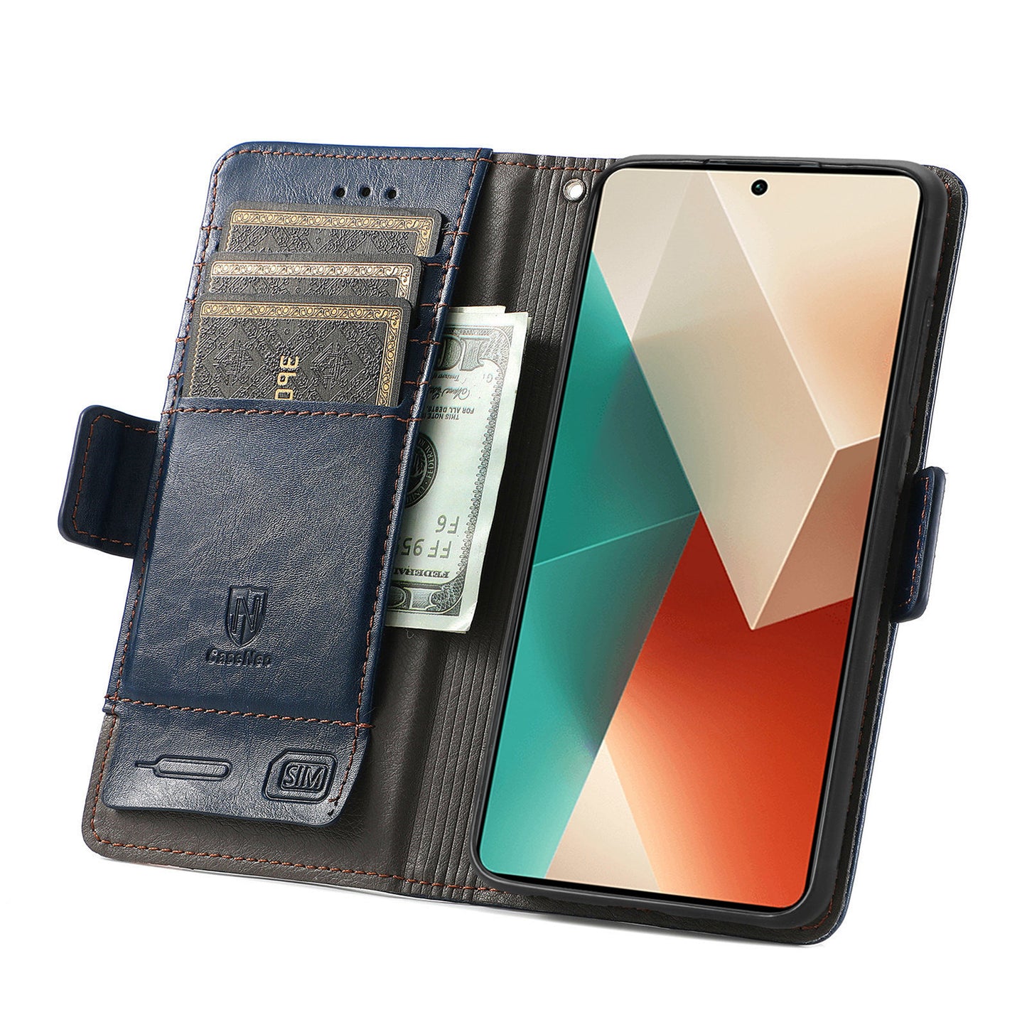 CASENEO 002 Series For Xiaomi Redmi Note 13 5G PU Leather Case with RFID Blocking Flip Wallet Phone Cover - Dark Blue