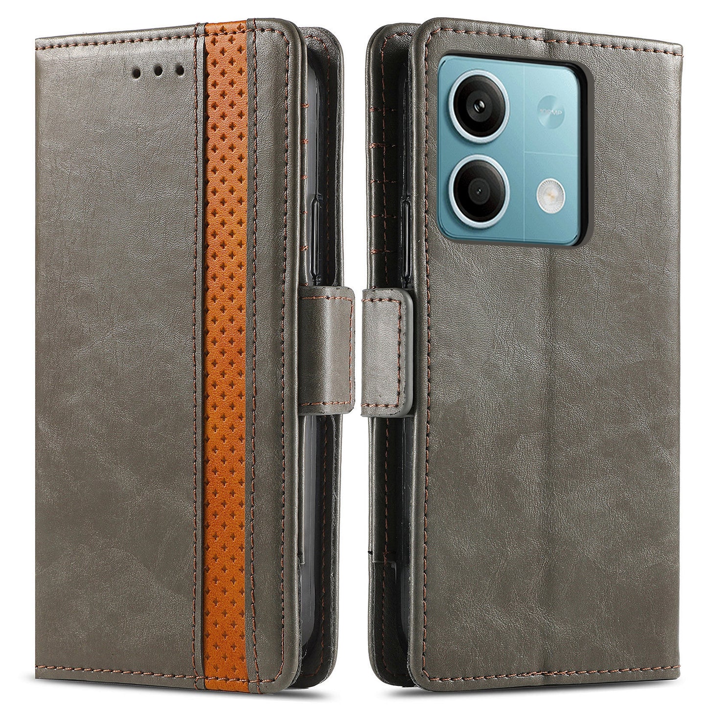 CASENEO 002 Series For Xiaomi Redmi Note 13 5G PU Leather Case with RFID Blocking Flip Wallet Phone Cover - Grey