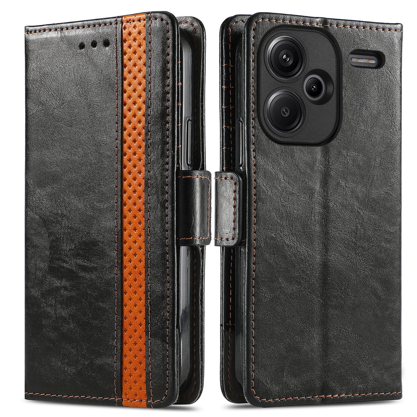 CASENEO 002 Series For Xiaomi Redmi Note 13 Pro+ 5G Case Wallet Stand Flip Phone Cover RFID Blocking - Black