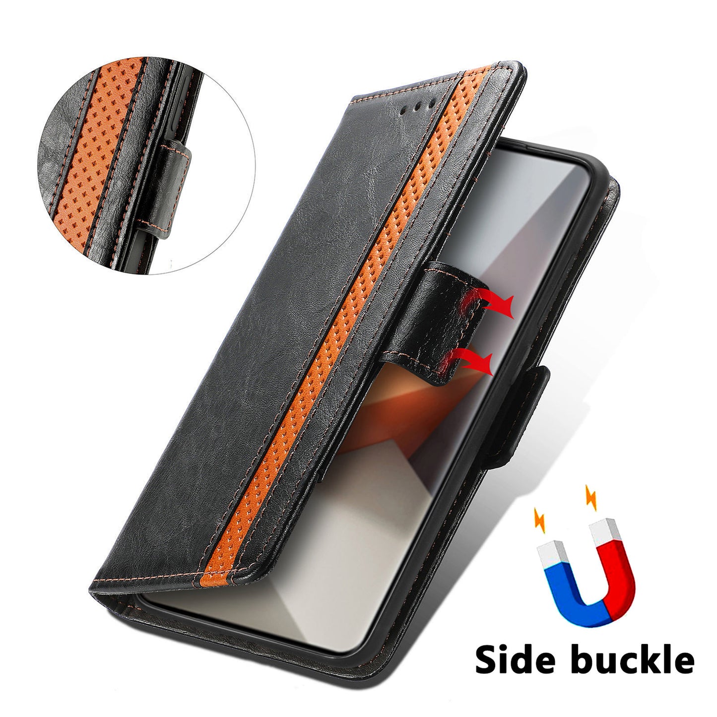 CASENEO 002 Series For Xiaomi Redmi Note 13 Pro+ 5G Case Wallet Stand Flip Phone Cover RFID Blocking - Black